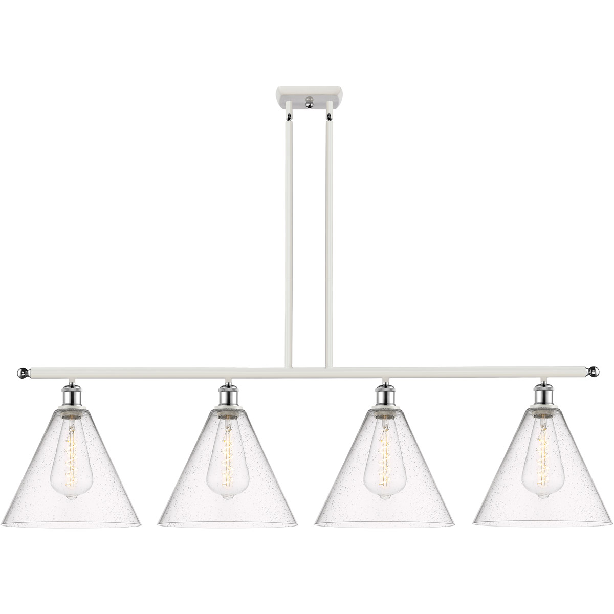 Ballston Ballston Cone 4 Light 50 inch White and Polished Chrome Island Light Ceiling Light in Seedy Glass