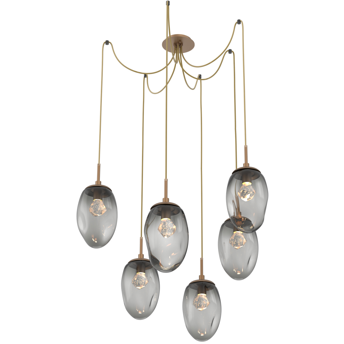 Meteo LED 17 inch Novel Brass Swag Multi-Pendant Ceiling Light in 3000K LED, Zircon Inner - Smoke Outer