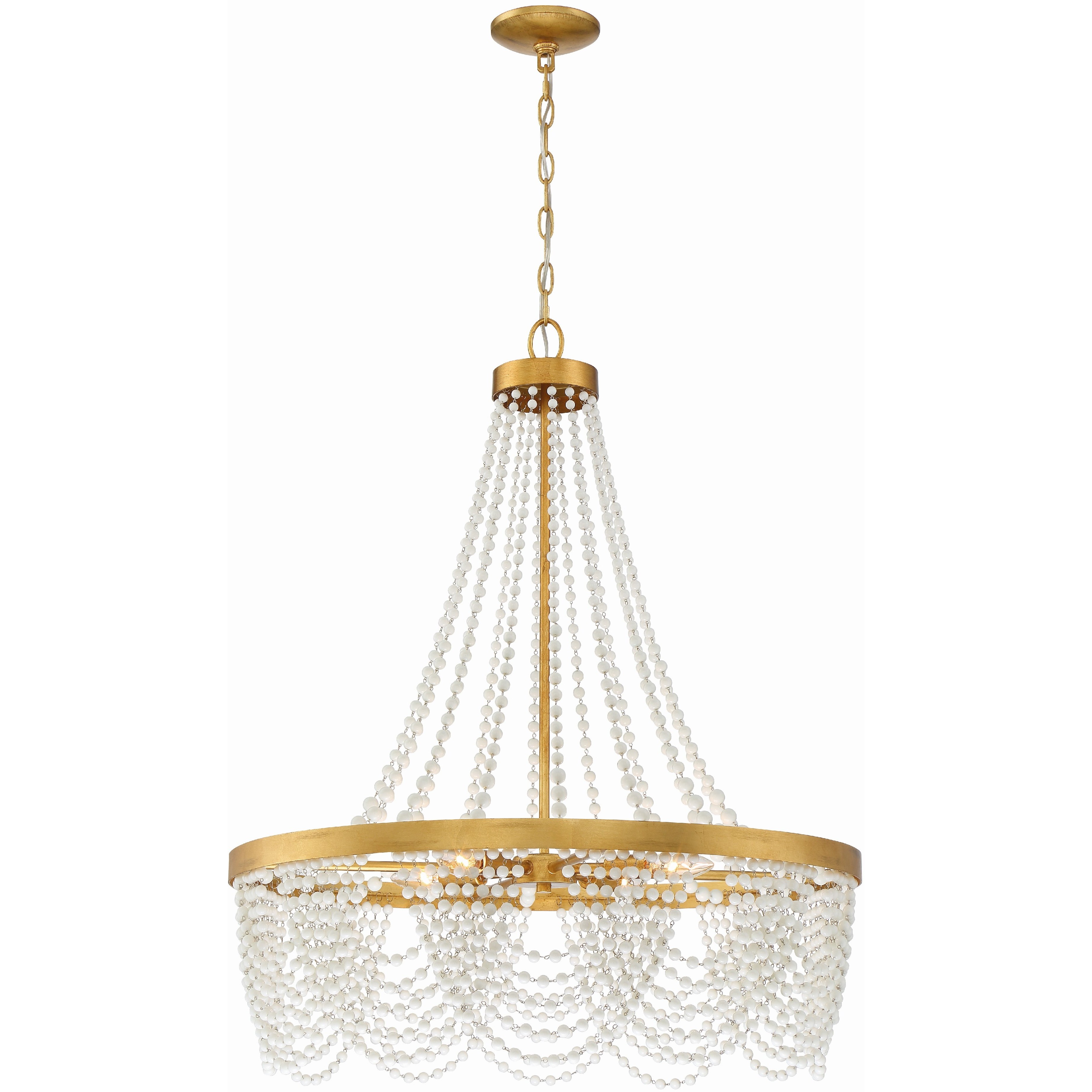 Fiona 4 Light 27 inch Antique Gold Chandelier Ceiling Light in White Glass Beads