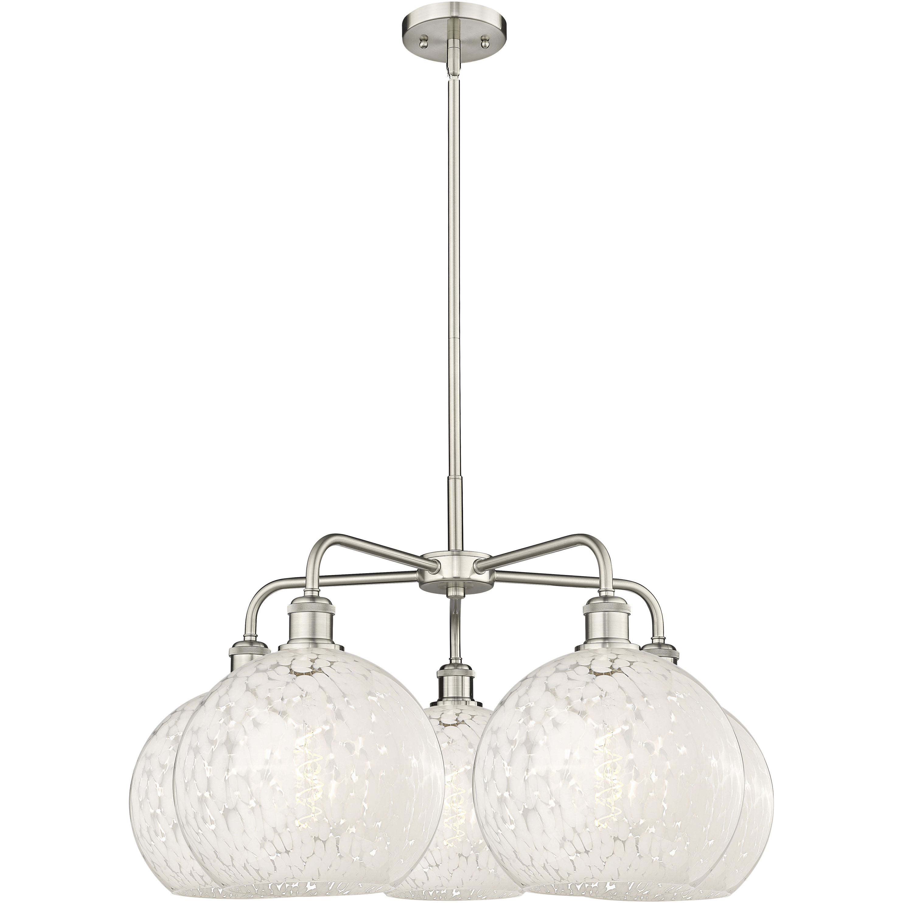 Ballston White Mouchette 5 Light 28 inch Satin Nickel Stem Hung Chandelier Ceiling Light
