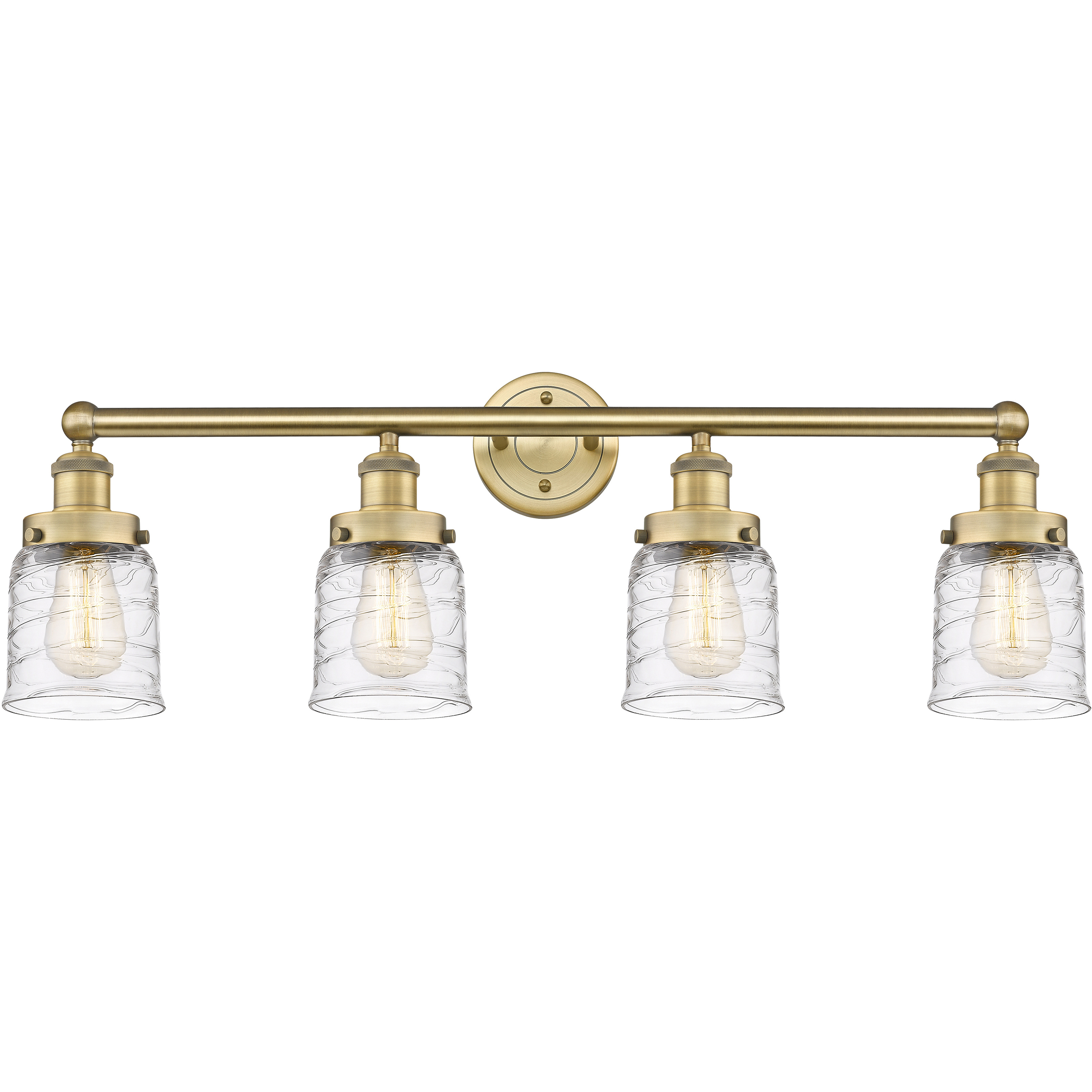 Bell 4 Light 33.5 inch Brushed Brass Bath Vanity Light Wall Light in Clear Deco Swirl Glass, Small