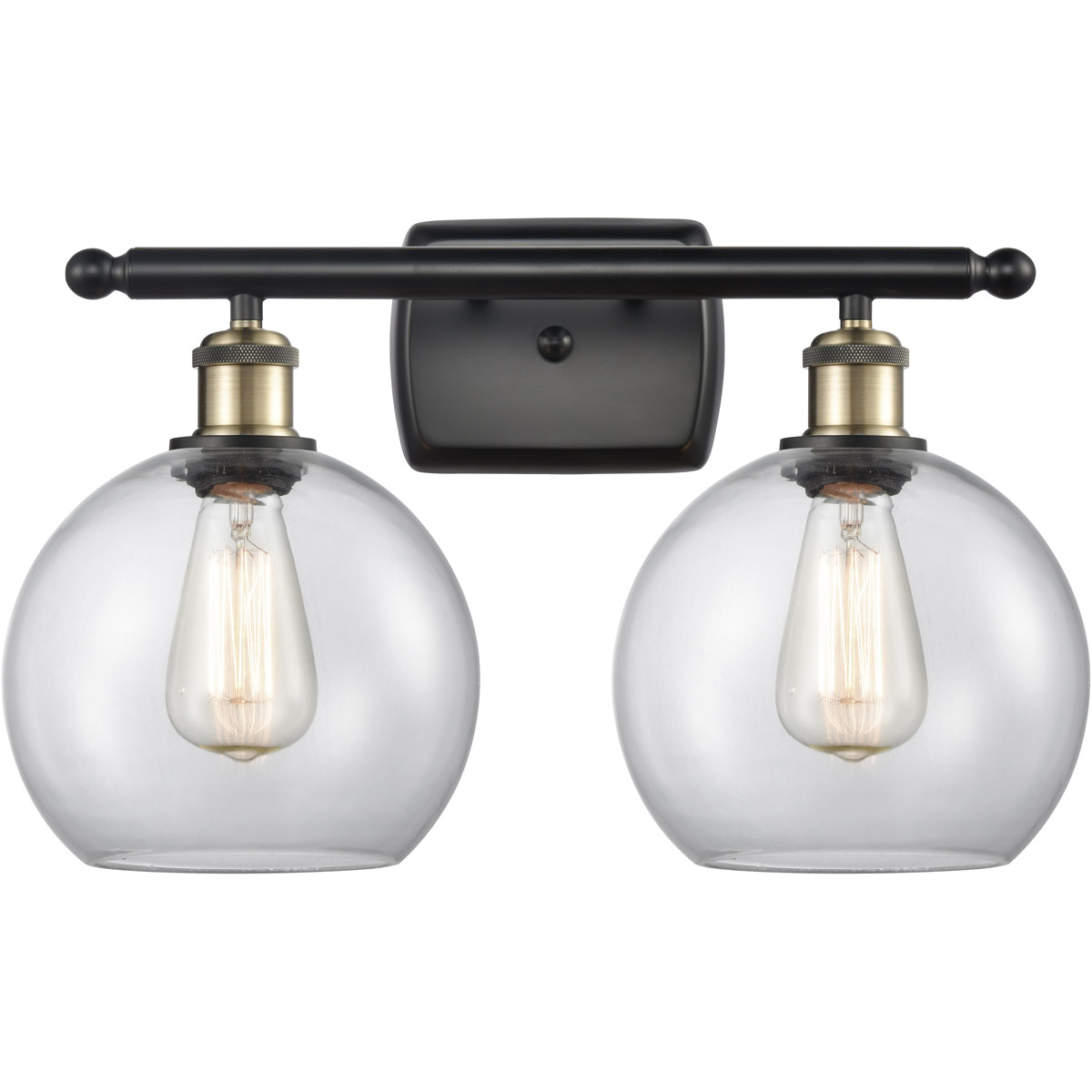 Ballston Athens 2 Light 16 inch Black Antique Brass Bath Vanity Light Wall Light in Clear Glass, Ballston