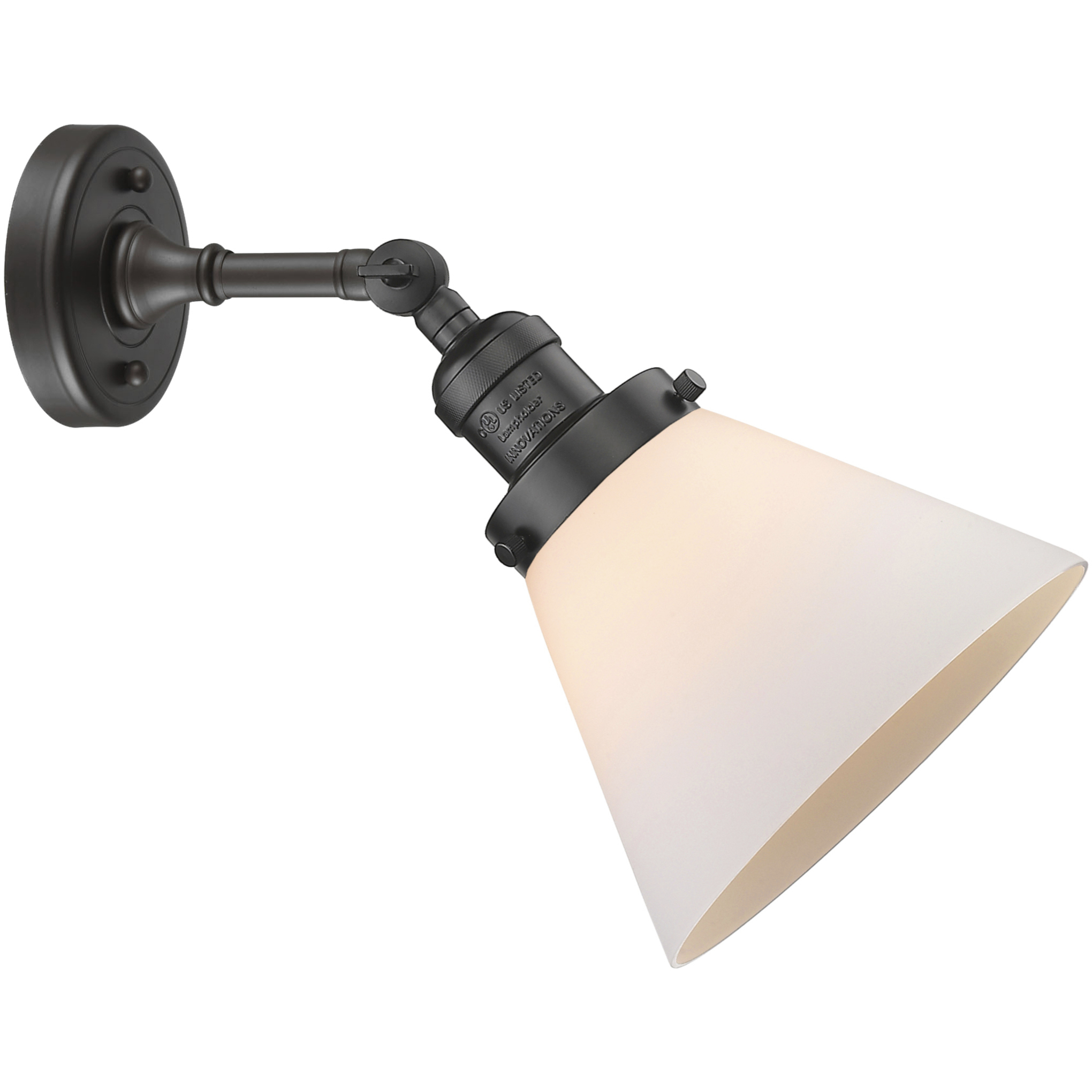 Franklin Restoration Large Cone 1 Light 8 inch Oil Rubbed Bronze Sconce Wall Light in Matte White Glass, Franklin Restoration