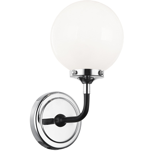 Particles 1 Light 5.88 inch Black and Chrome Wall Sconce Wall Light in Chrome and Opal Glass