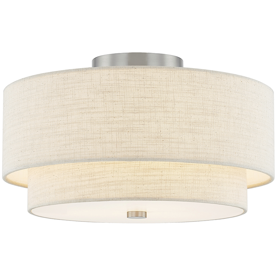 Textile Collection 3 Light 15 inch Brushed Nickel Semi Flush Ceiling Light in Cream (CandleAria), Classic Family