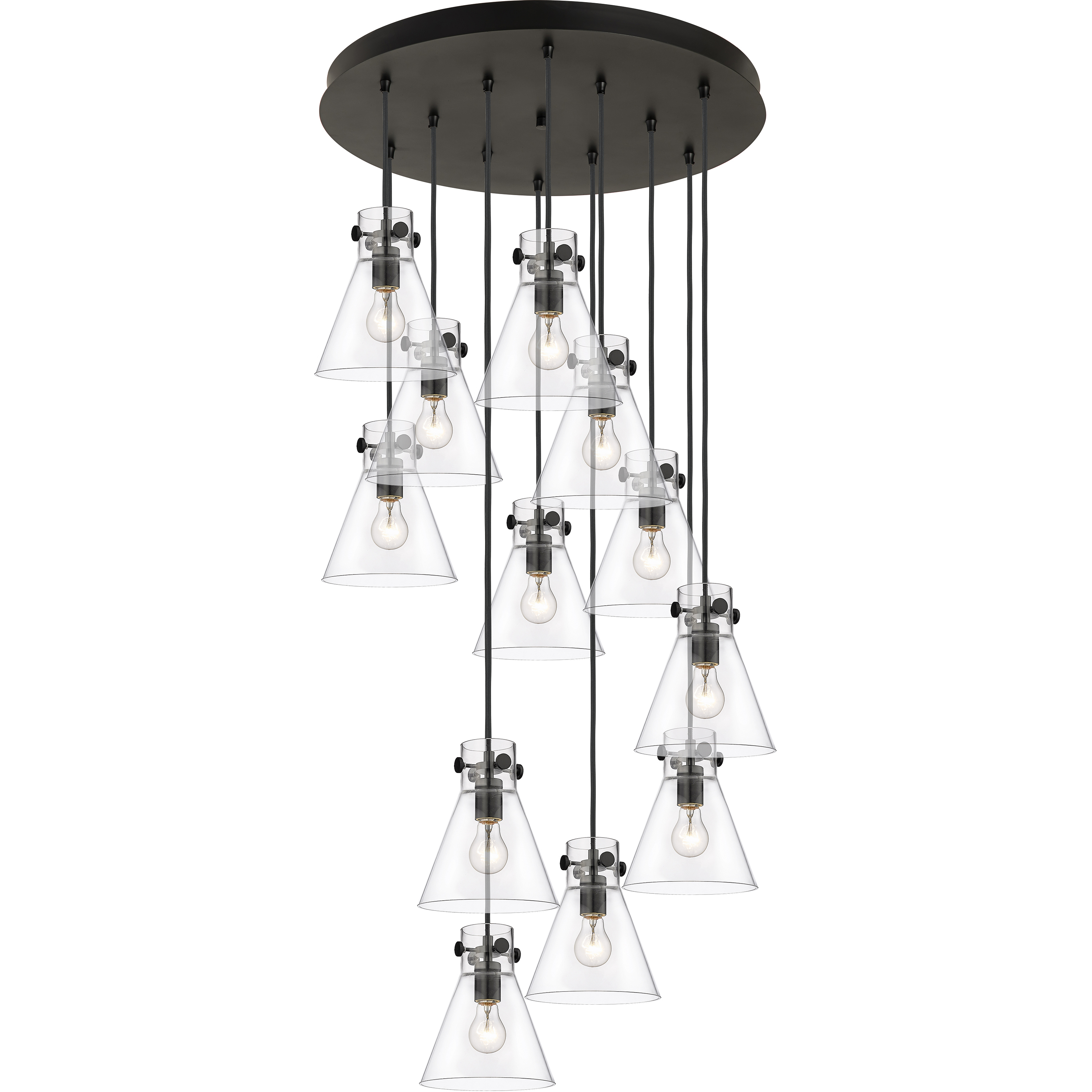 Newton Cone 12 Light 27.25 inch Matte Black Multi Pendant Ceiling Light in Clear Glass