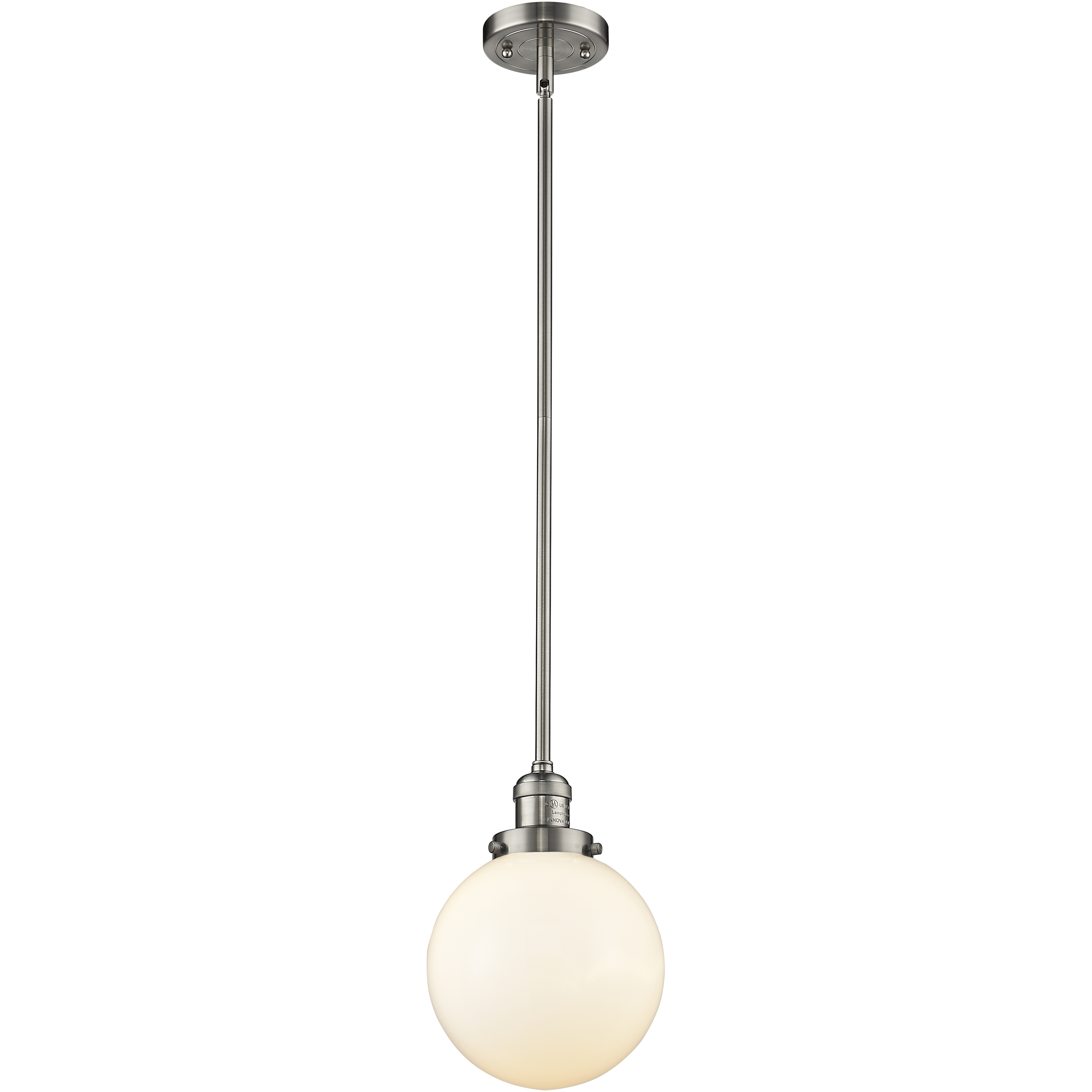 Franklin Restoration Beacon LED 8 inch Brushed Satin Nickel Mini Pendant Ceiling Light in Matte White, Franklin Restoration