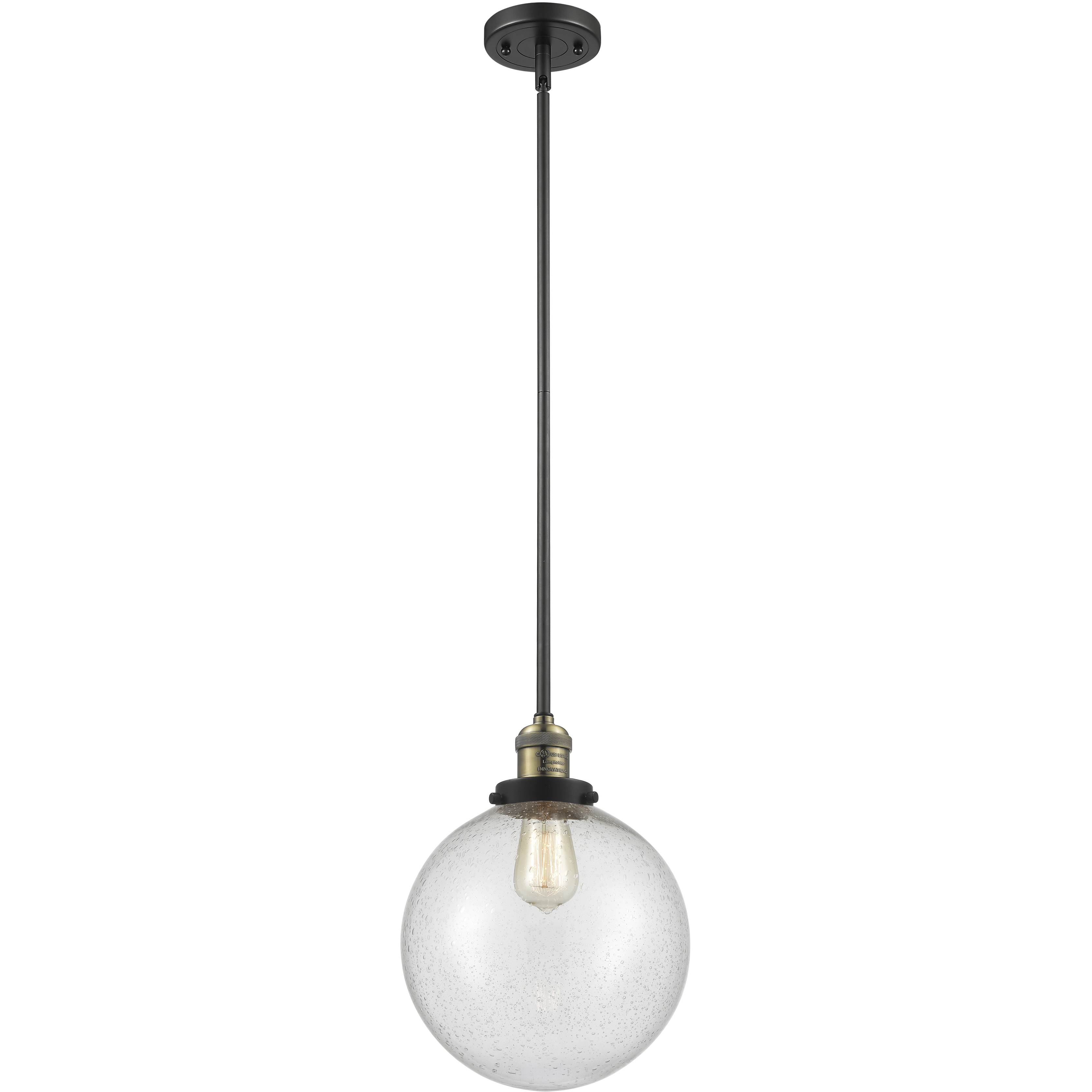 Franklin Restoration Beacon 1 Light 10 inch Black Antique Brass Mini Pendant Ceiling Light in Incandescent, Seedy, Franklin Restoration