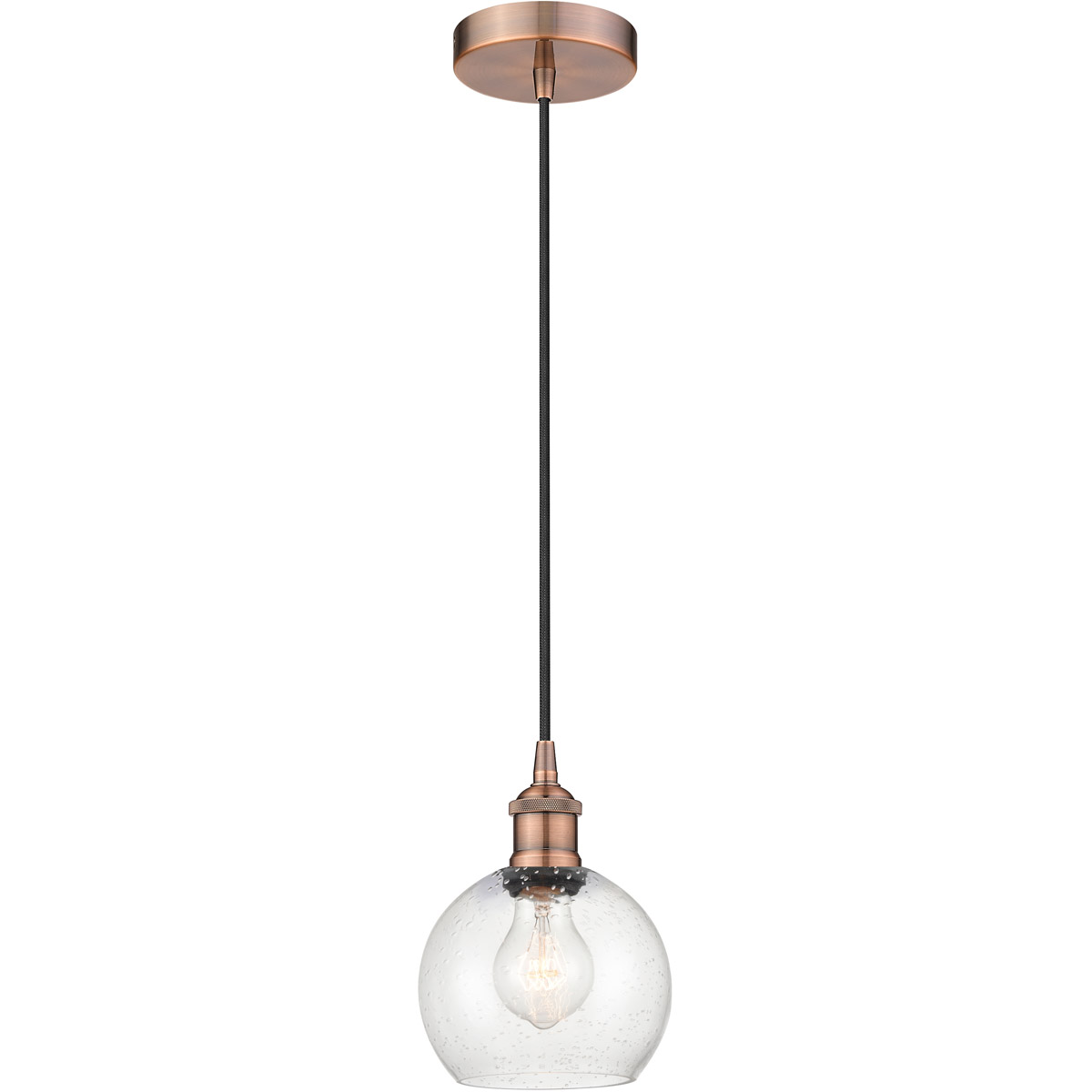 Edison Athens LED 6 inch Antique Copper Mini Pendant Ceiling Light in Seedy Glass
