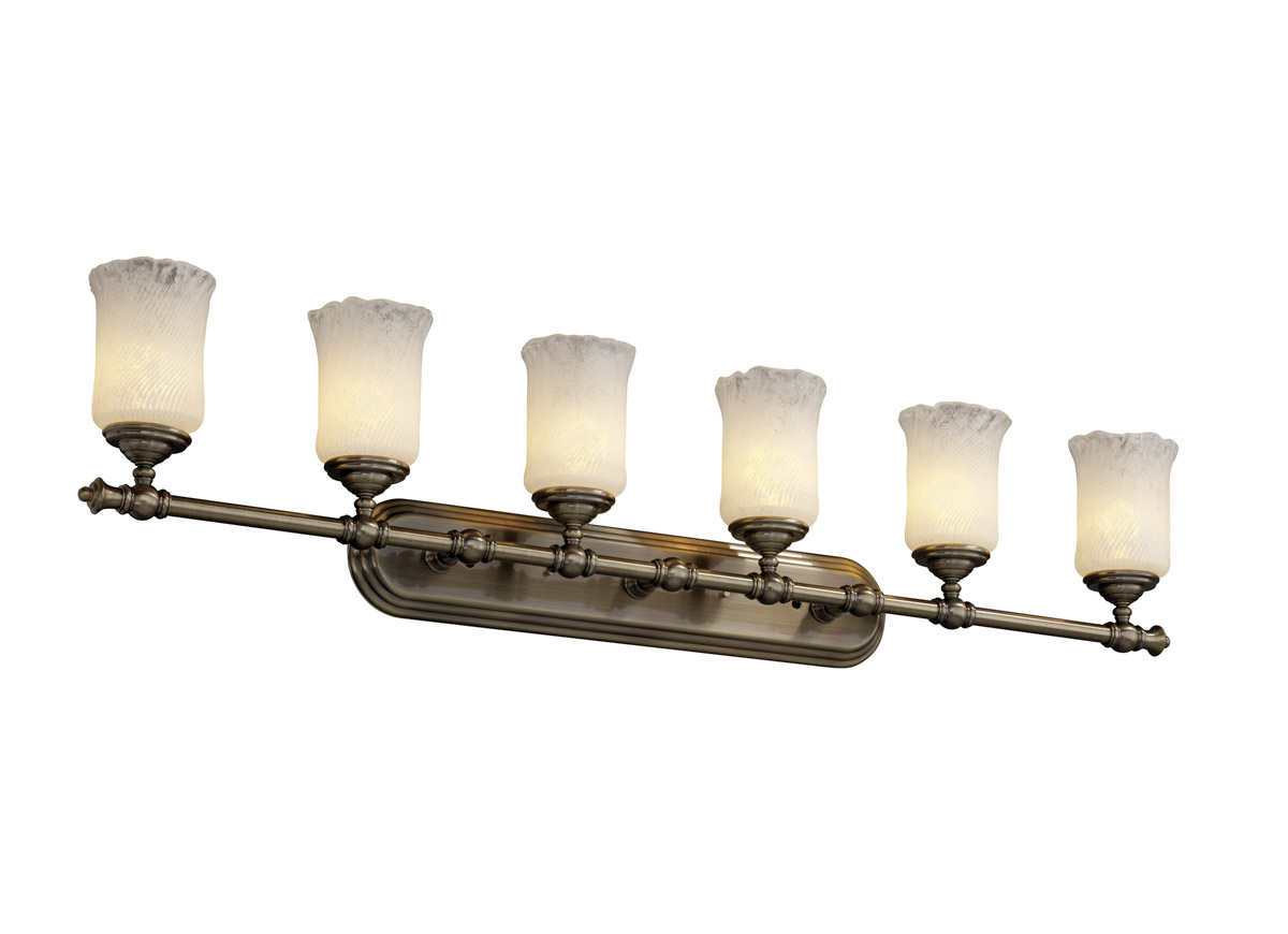 Veneto Luce 6 Light 48 inch Brushed Nickel Bath Vanity Light Wall Light in 4200 Lm LED, Gold with Clear Rim (Veneto Luce), Cylinder with Rippled Rim