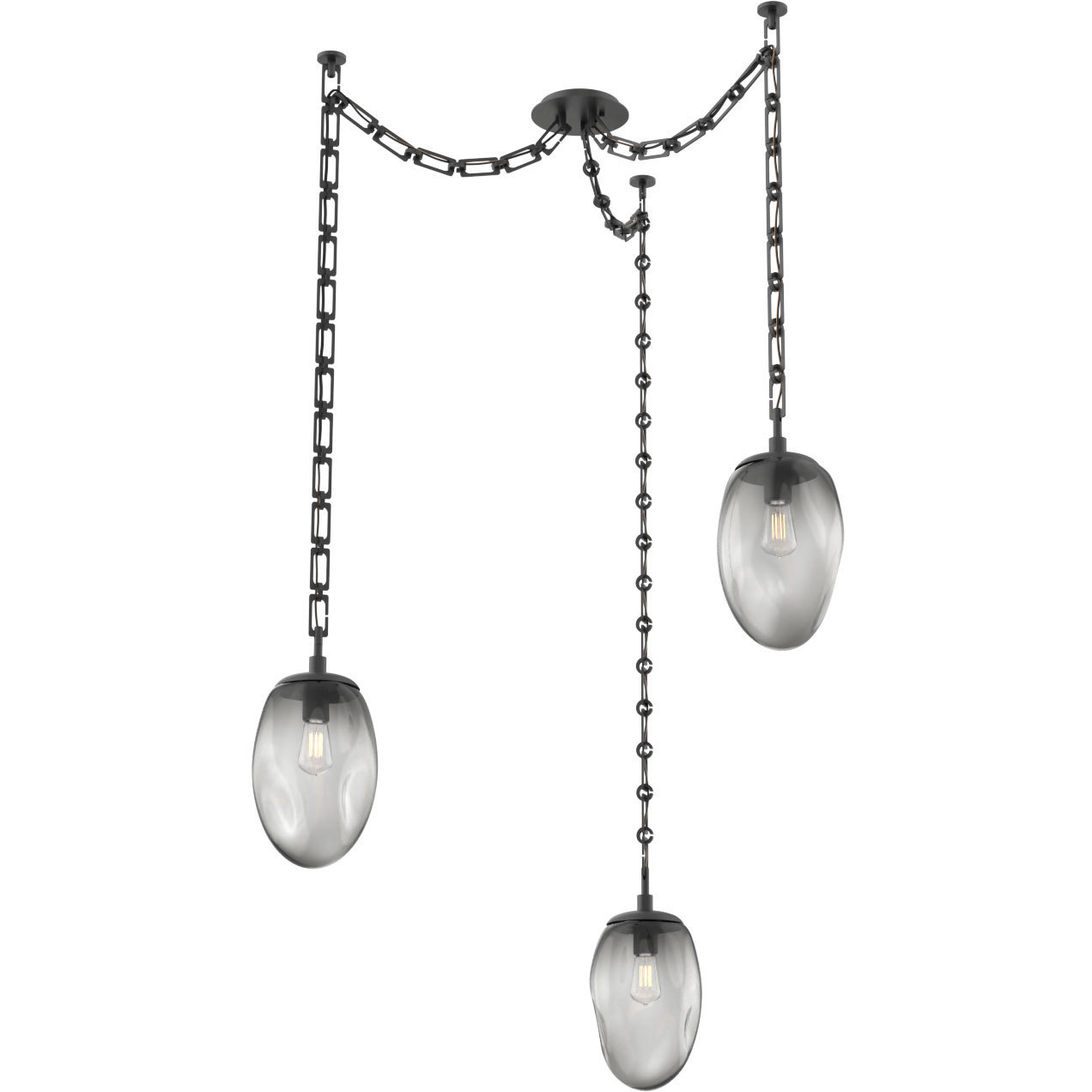 Meteo 3 Light 17 inch Matte Black Swag Multi-Pendant Ceiling Light in Smoke, Rectangular Chain