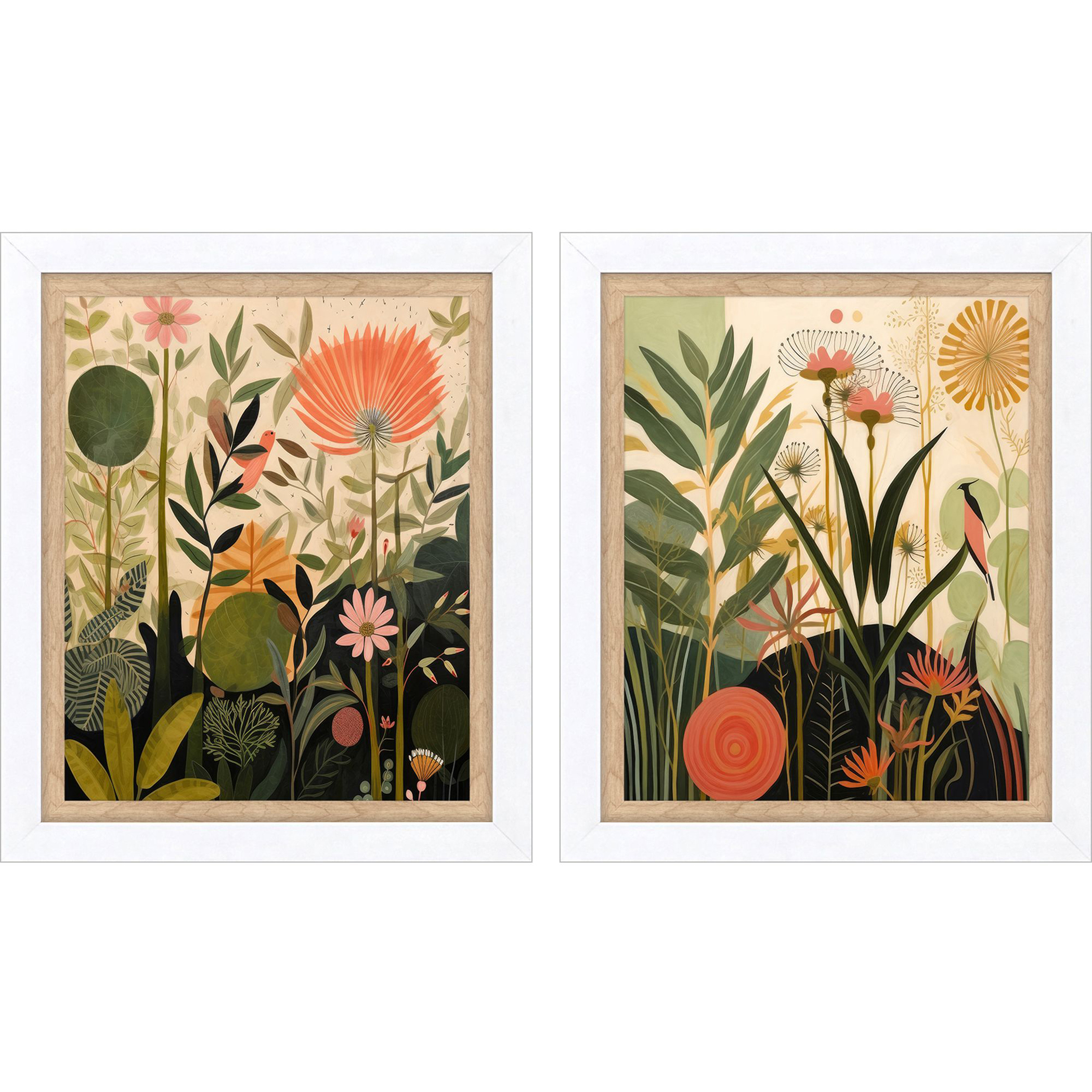 Botanical Embrace Green and Orange and Multi and Red Framed Art, Propac