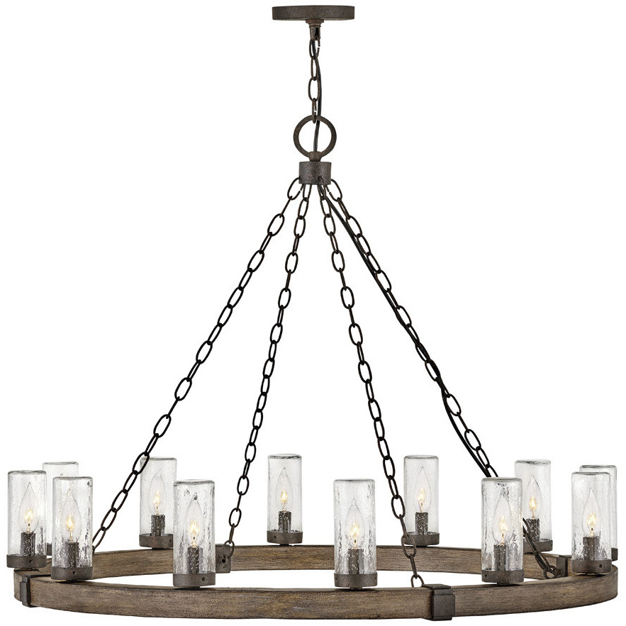 Open Air Sawyer 12 Light 38 inch Sequoia with Iron Rust Outdoor Hanging in Non-LED