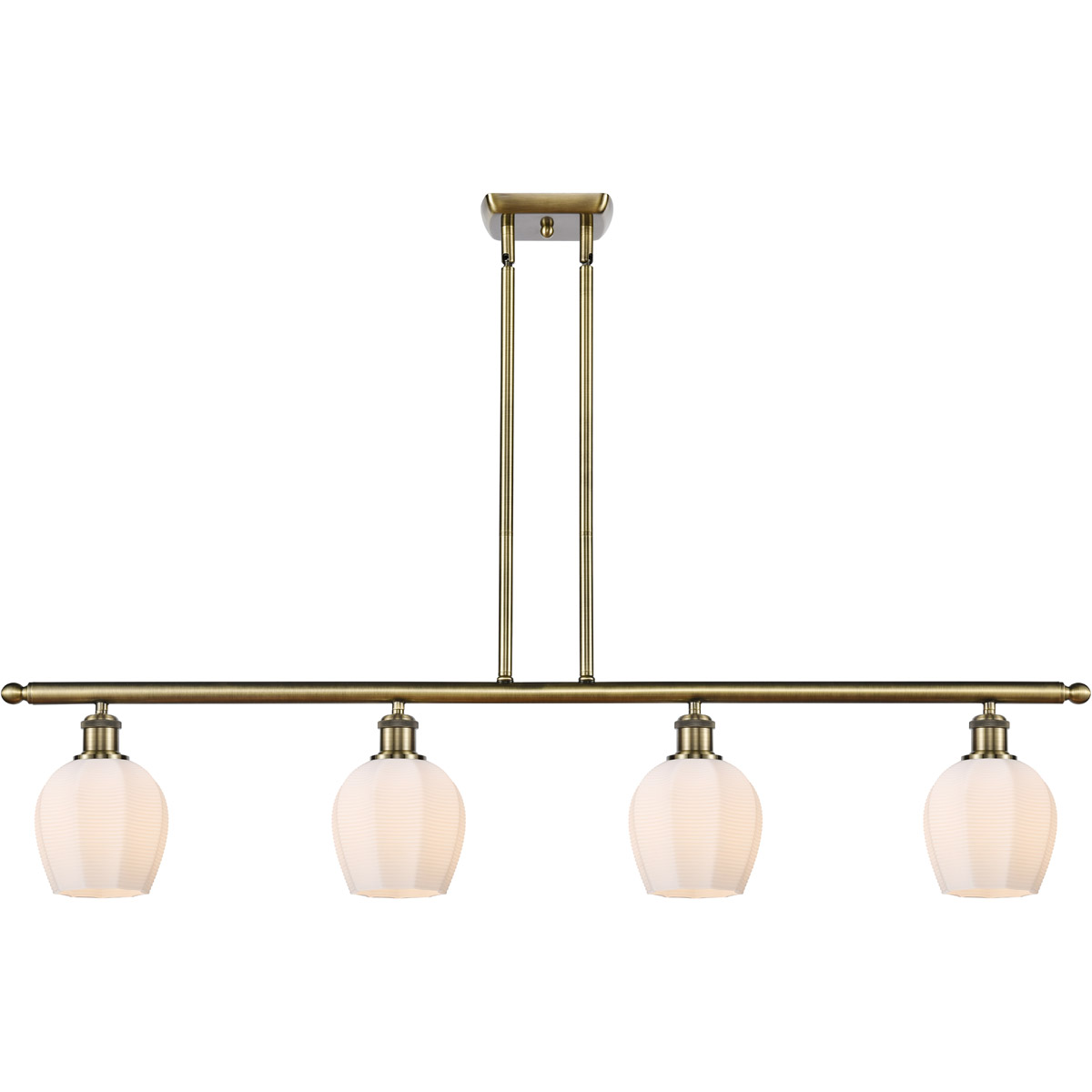 Ballston Norfolk 4 Light 48 inch Antique Brass Island Light Ceiling Light in Matte White Glass