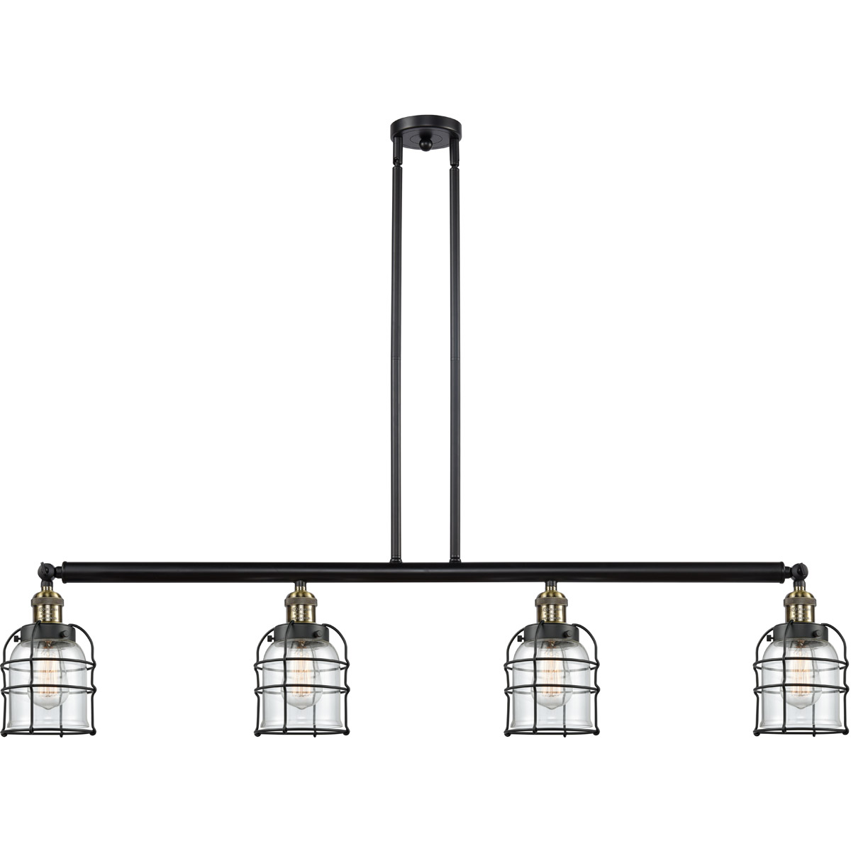 Franklin Restoration Small Bell Cage 4 Light 49.63 inch Black Antique Brass Island Light Ceiling Light in Clear Glass, Franklin Restoration
