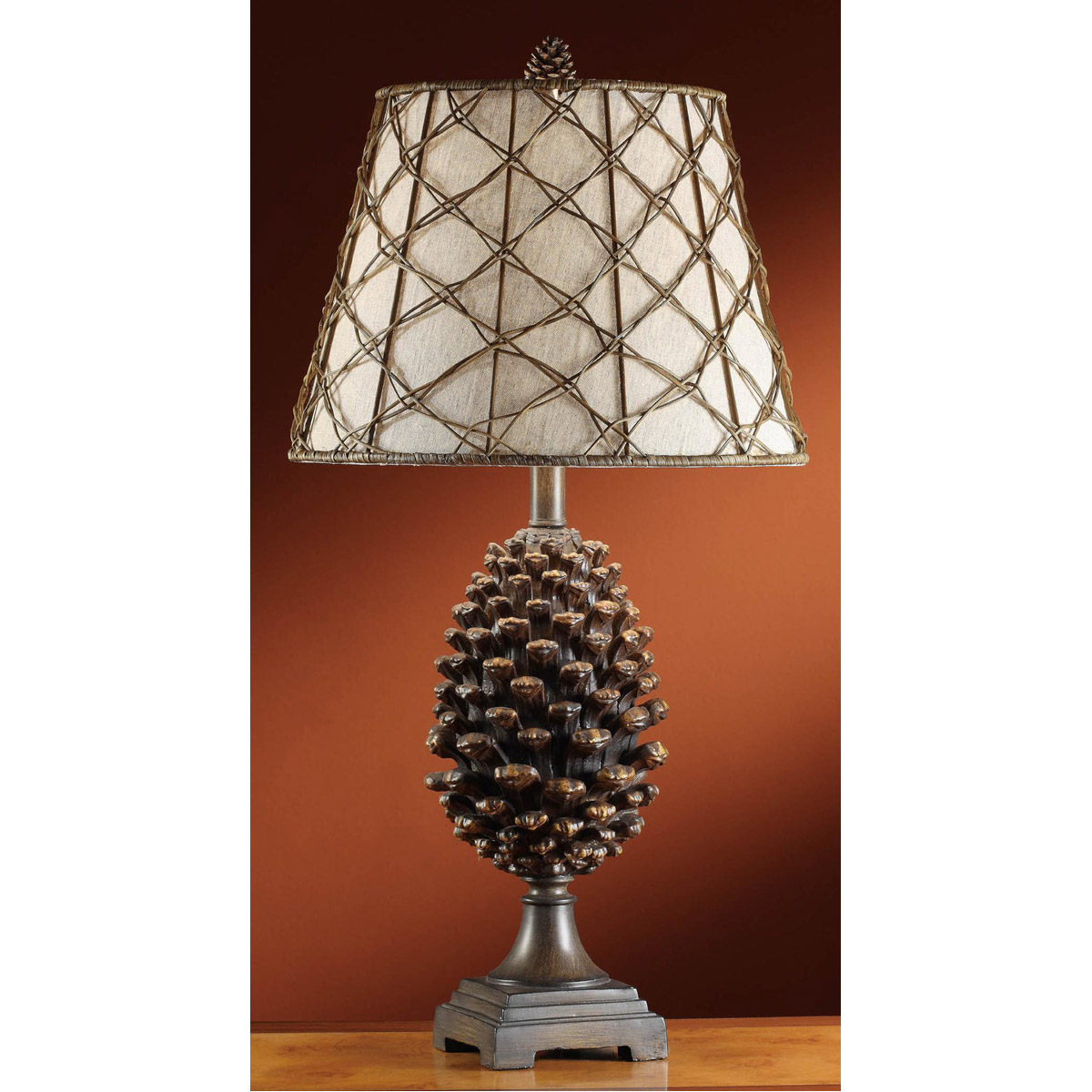 Crestview Collection CVASP083 Pine Bluff 30 inch 150.00 watt Resin Natural Pinecone Table Lamp Portable Light