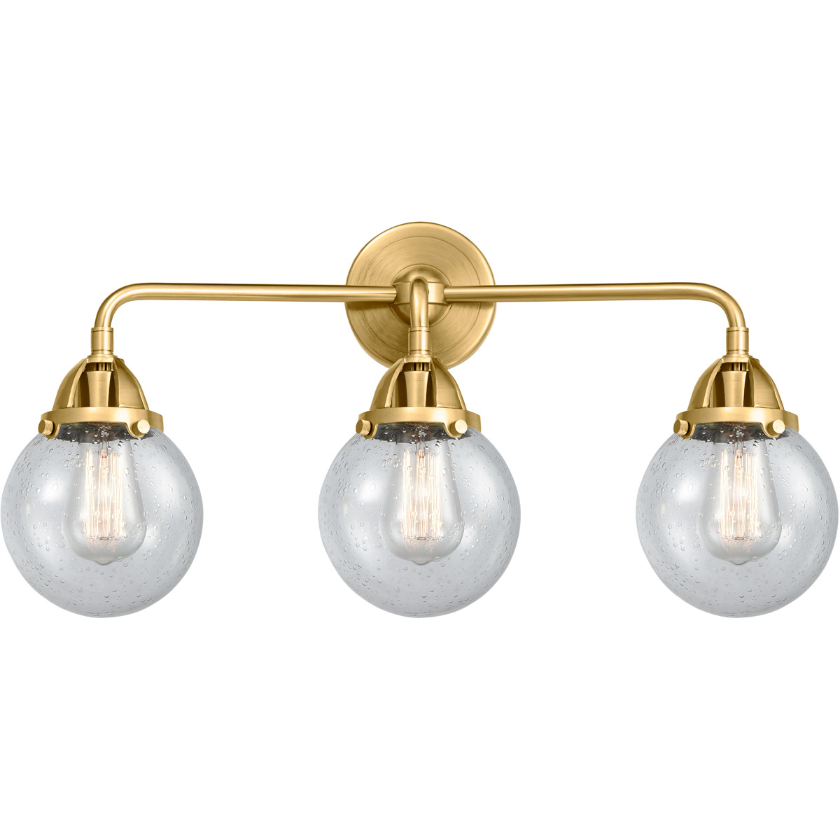 Nouveau 2 Beacon LED 24 inch Satin Gold Bath Vanity Light Wall Light in Seedy Glass