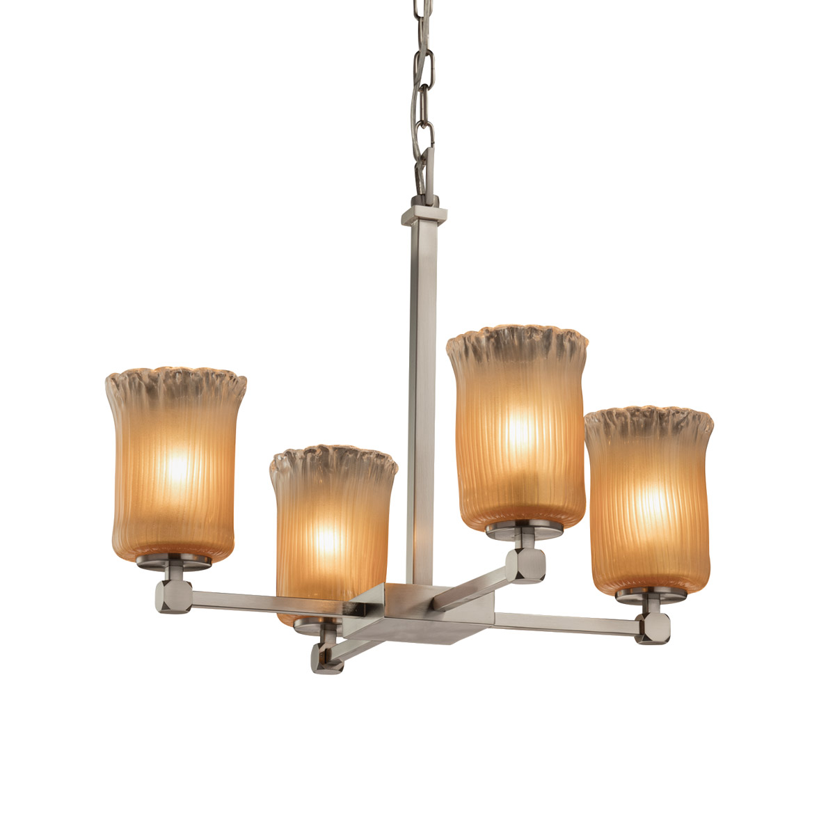 Veneto Luce 5 Light 21.5 inch Brushed Nickel Chandelier Ceiling Light in Gold with Clear Rim (Veneto Luce), Cylinder with Rippled Rim, Incandescent