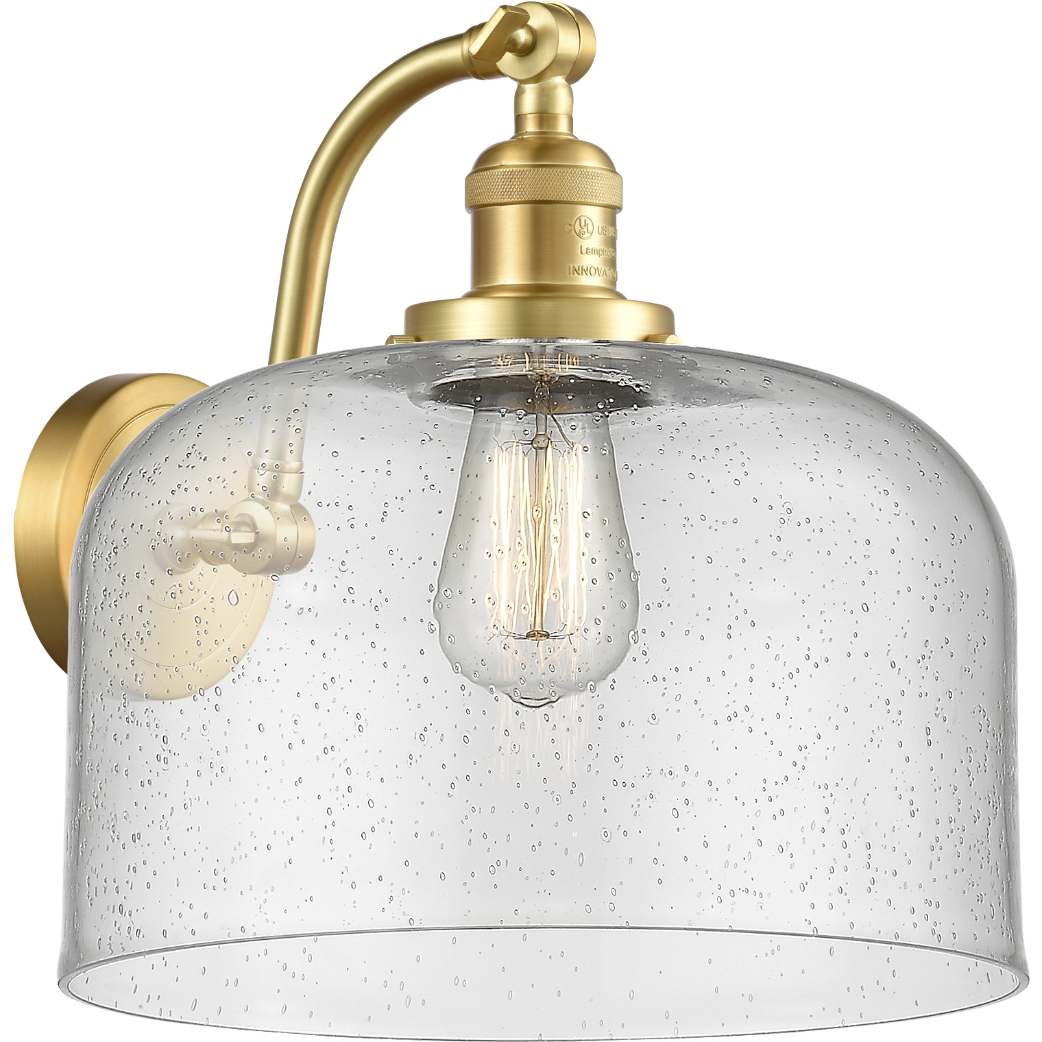 Franklin Restoration X-Large Bell LED 12 inch Satin Gold Sconce Wall Light in Seedy Glass, Franklin Restoration