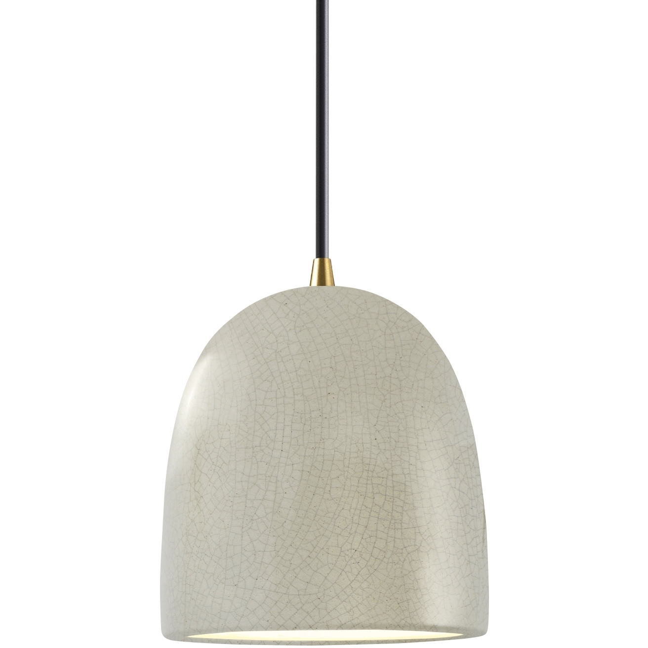 Radiance Collection - Bell Single Drop Pendant in Antique Brass, Dedicated LED, White Crackle, Black, Form+Finish+Function