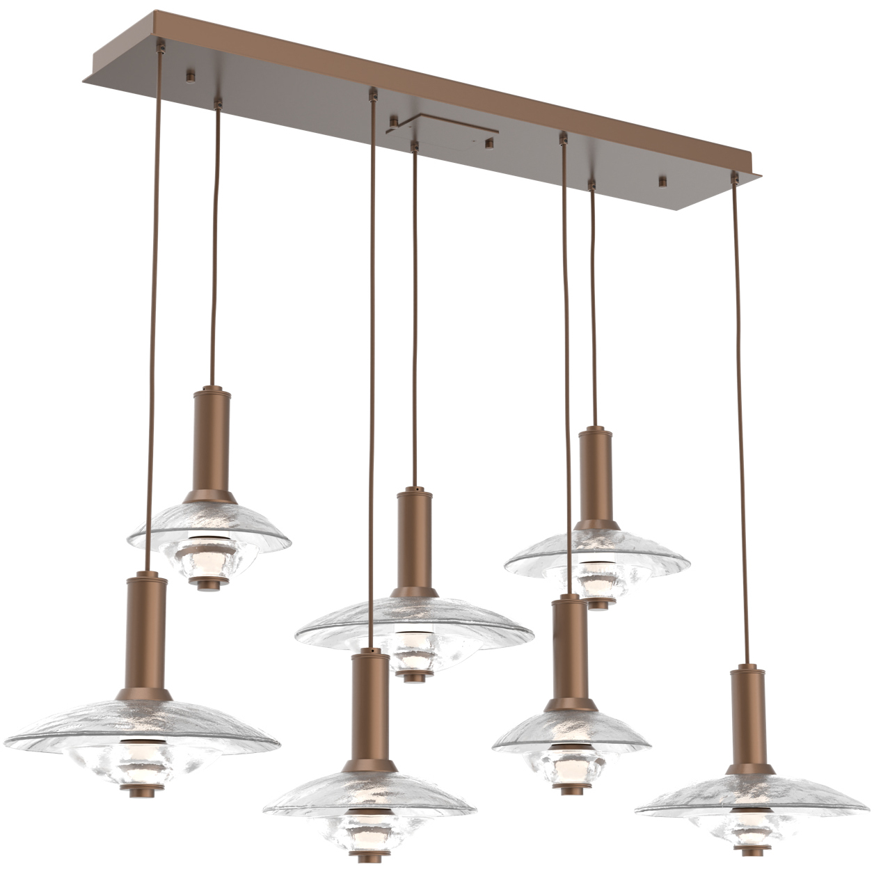 Cirrus Linear Multi-Pendant Ceiling Light in Clear Granite, Burnished Bronze