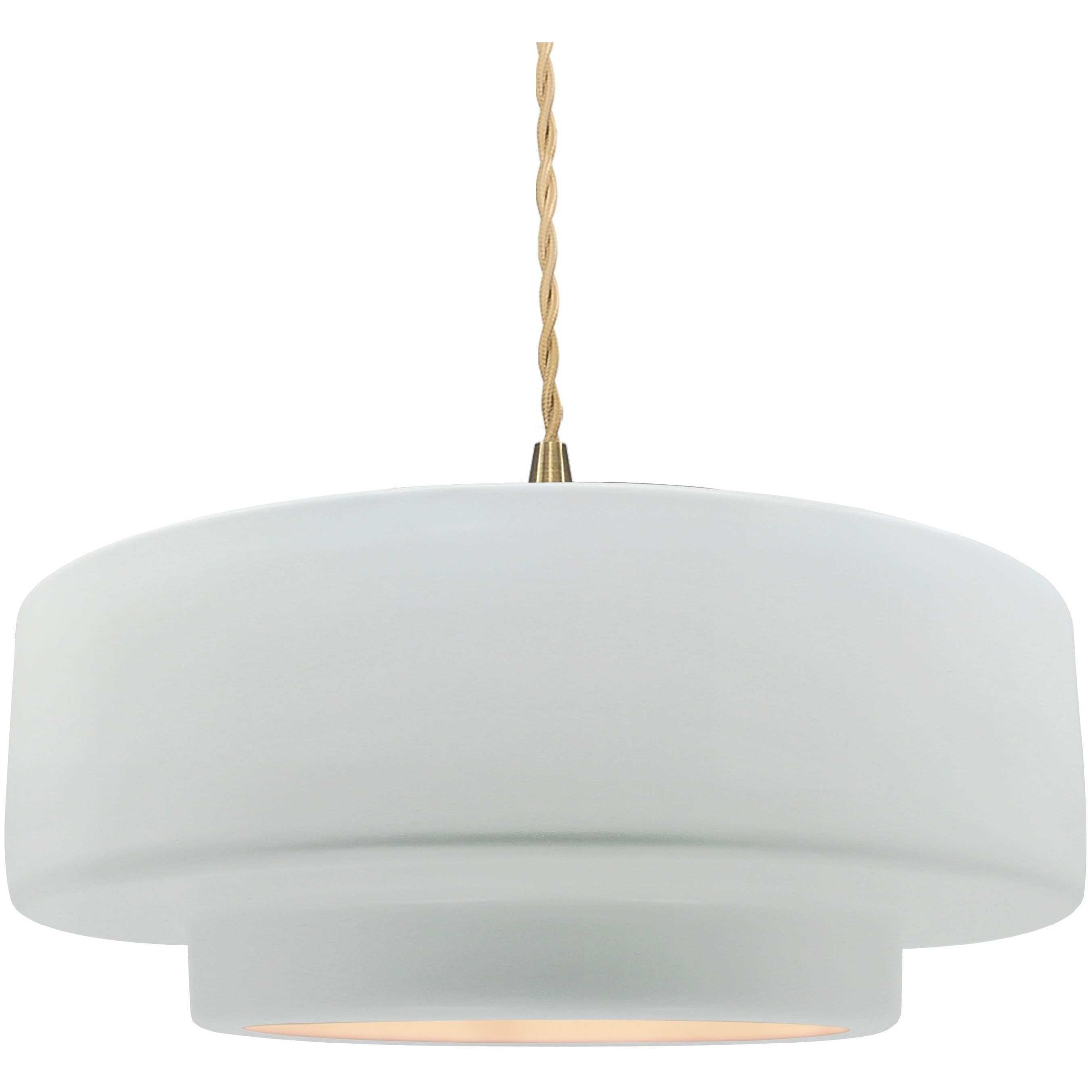 Radiance Collection - Tier Pendant Ceiling Light in Brushed Brass, Replaceable Bulb, Beige Twist Cord, Gloss White (outside and inside of fixture), 16.25W x 6H, Form+Finish+Function