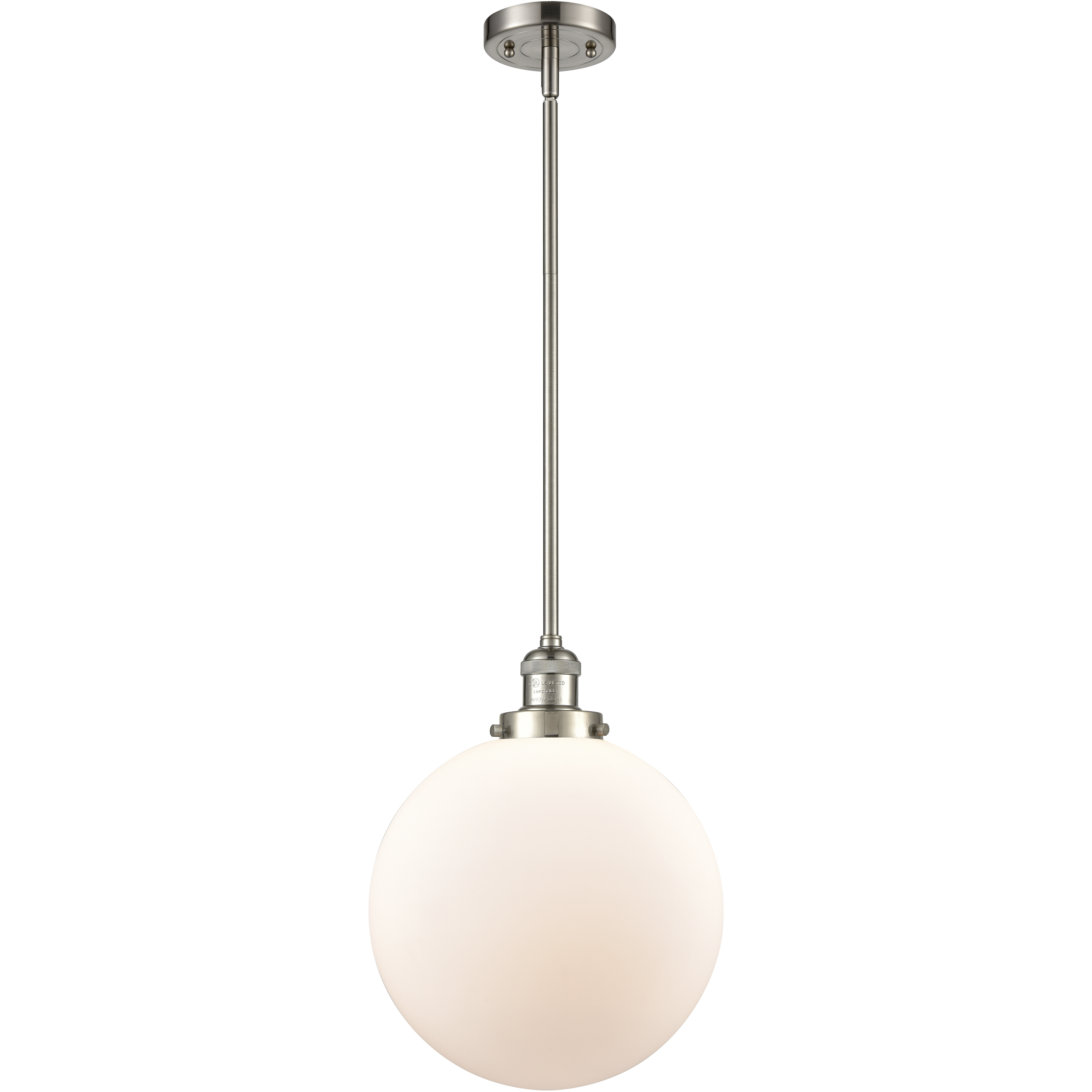 Franklin Restoration Beacon LED 12 inch Brushed Satin Nickel Mini Pendant Ceiling Light in Matte White, Franklin Restoration