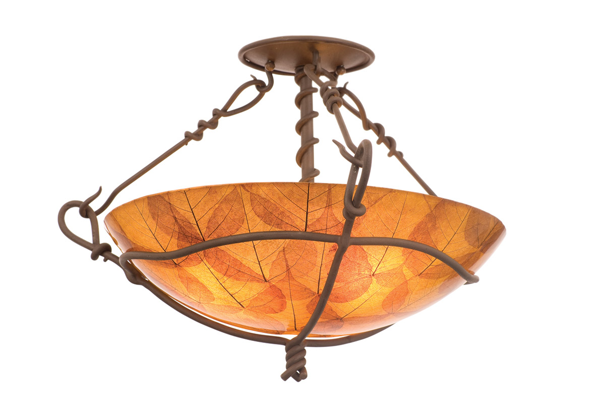 Vine 3 Light 18 inch Bark Semi Flush Mount Ceiling Light