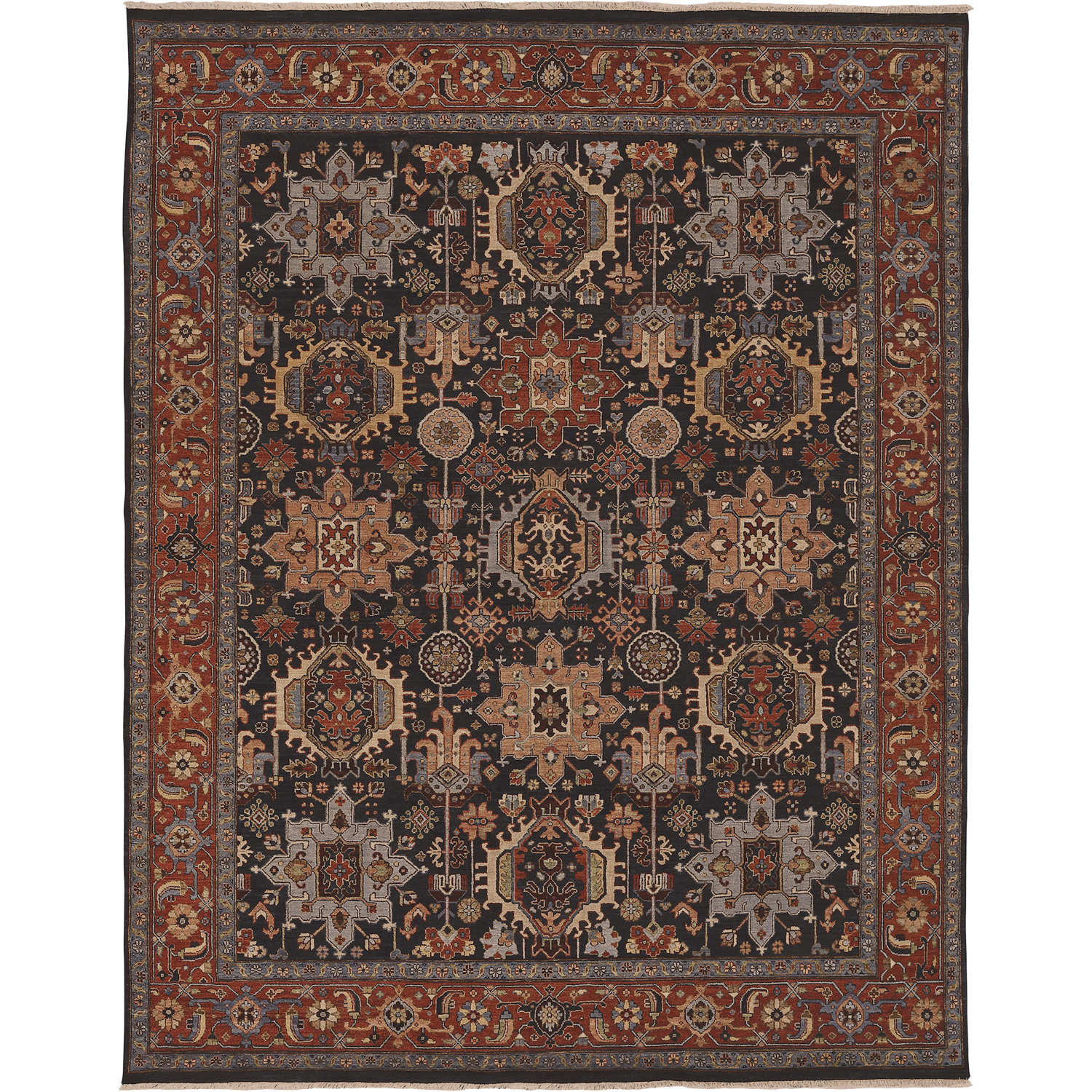 Bursa 36 X 24 inch Black / Rust / Medium Gray / Charcoal Handmade Rug