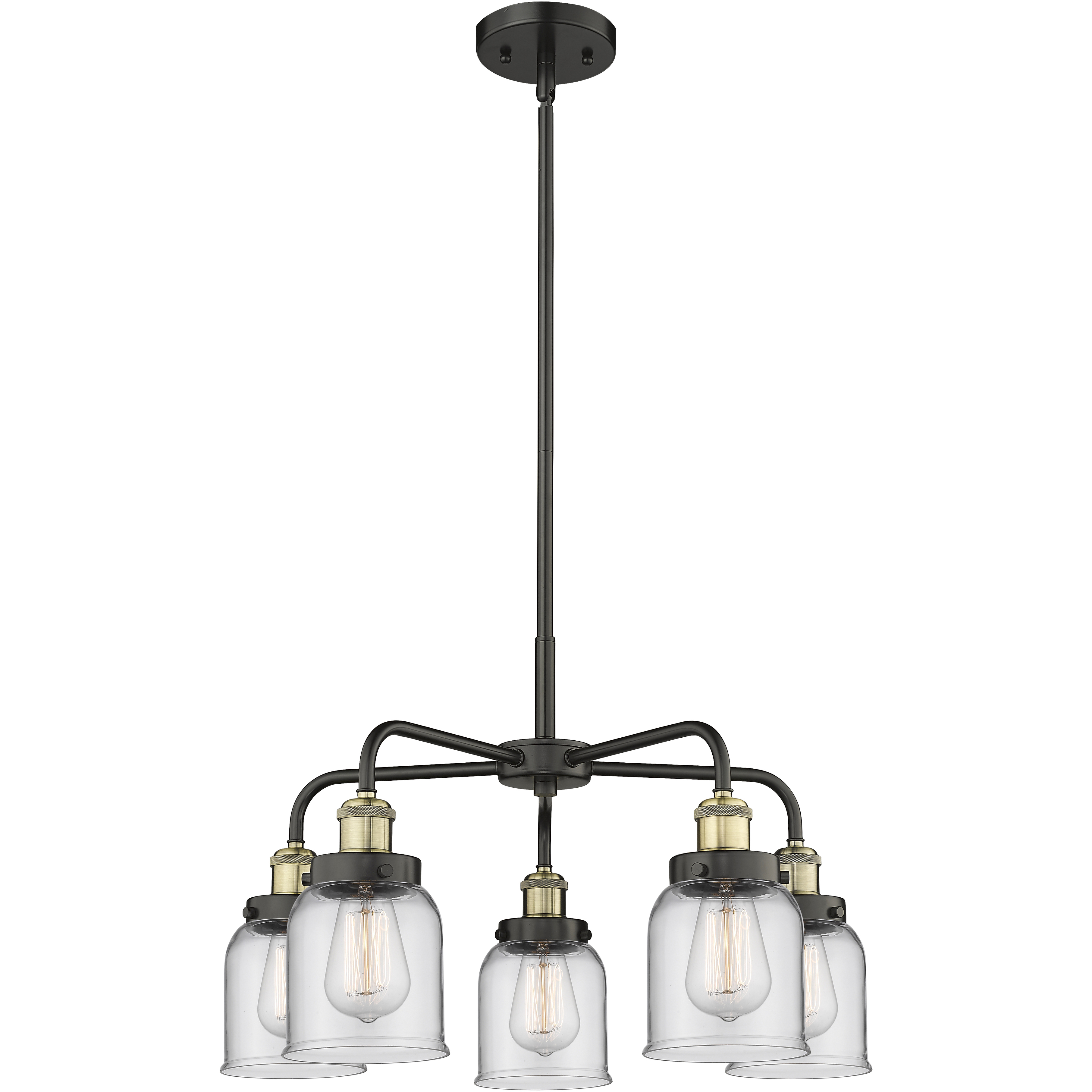 Bell 5 Light 23 inch Black Antique Brass Chandelier Ceiling Light in Clear Glass