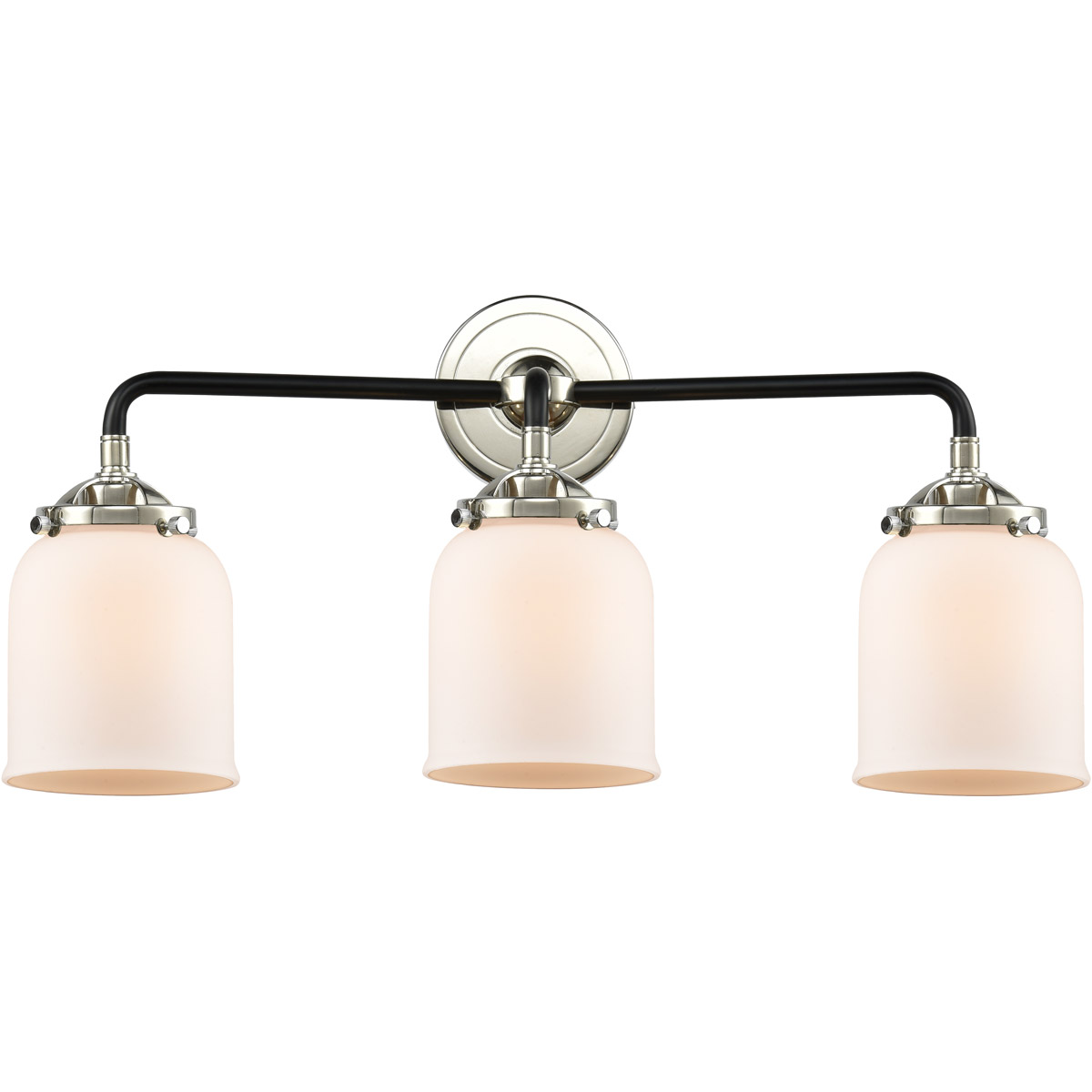 Nouveau Small Bell 3 Light 23 inch Black Polished Nickel Bath Vanity Light Wall Light in Matte White Glass, Nouveau
