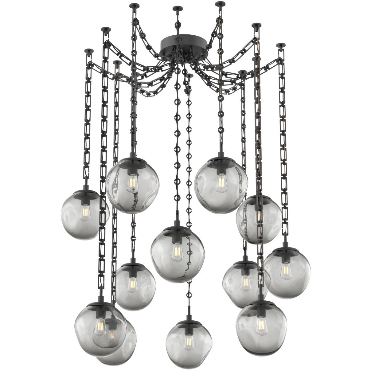 Aster 12 Light 18.7 inch Matte Black Swag Multi-Pendant Ceiling Light in Smoke, Rectangular Chain