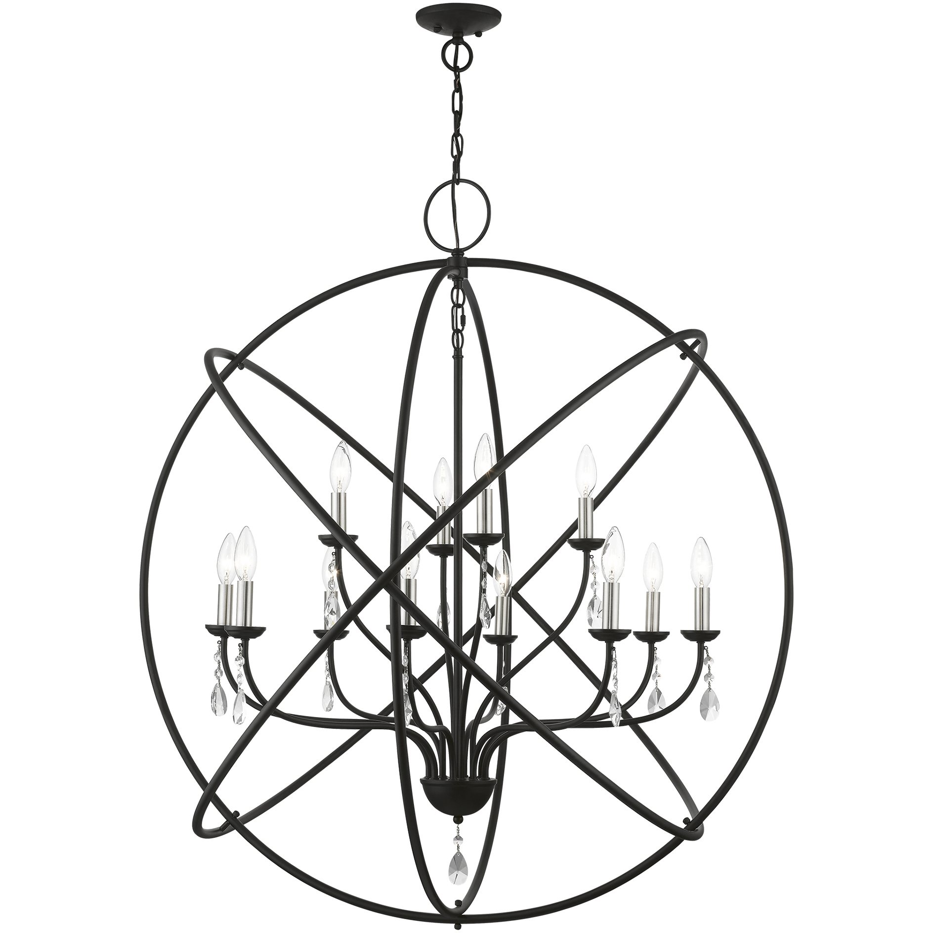 Aria 12 Light 40 inch Black with Brushed Nickel Finish Candles Grande Foyer Chandelier Ceiling Light