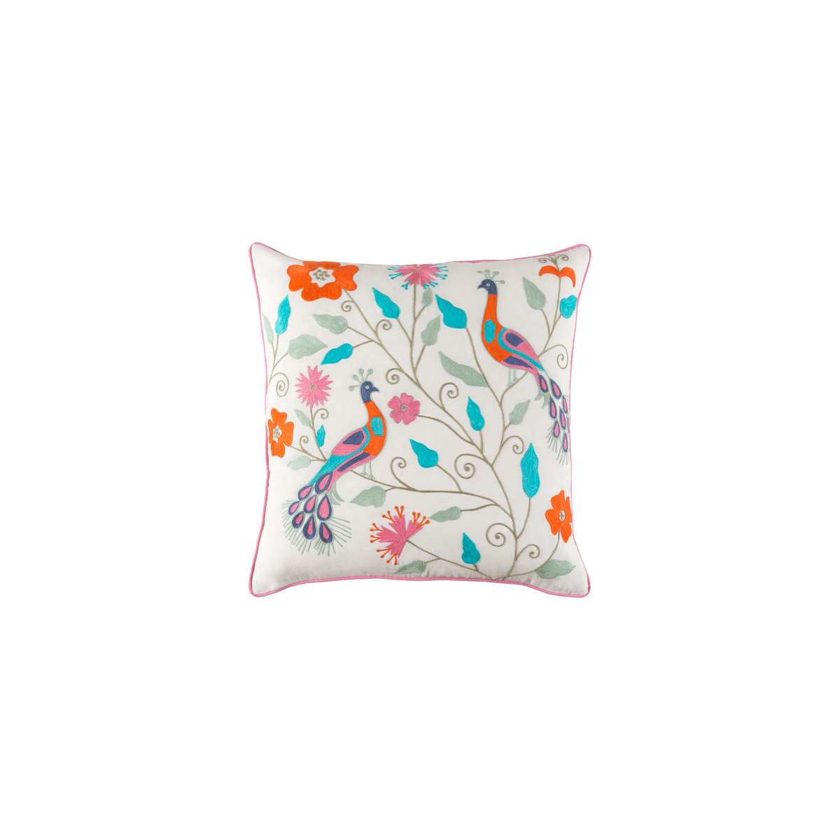 Mayura 20 X 20 inch Cream and Bright Pink Throw Pillow