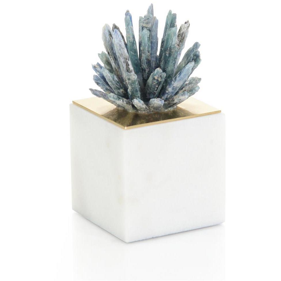 Cyanite Starburst on Marble II 6.75 X 3.5 inch Sculpture