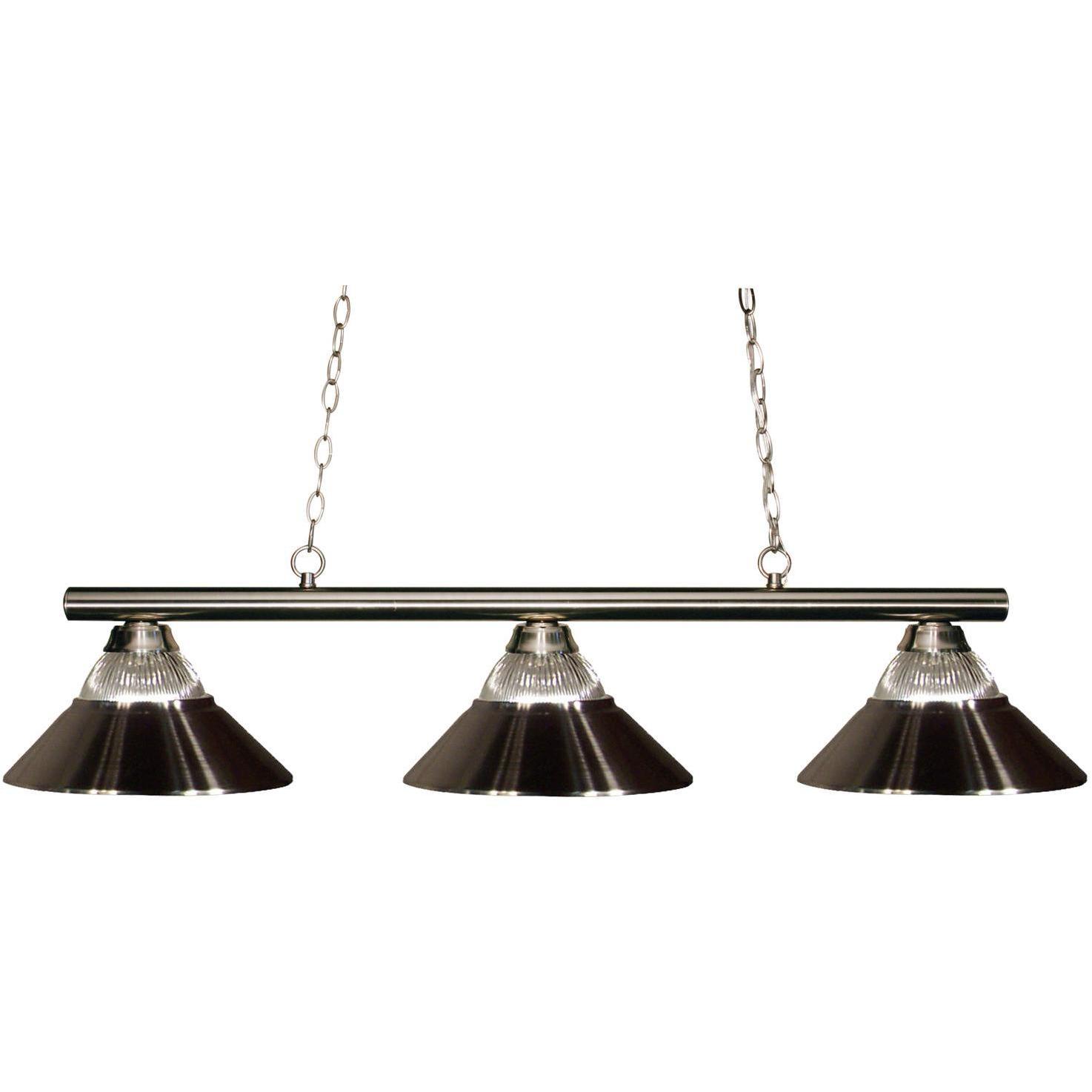 Sharp Shooter 3 Light 48 inch Brushed Nickel Billiard Ceiling Light in 9, Clear Ribbed and Brushed Nickel Glass and Steel