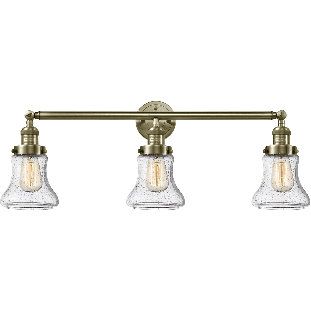 Franklin Restoration Bellmont LED 30 inch Antique Brass Bath Vanity Light Wall Light in Seedy Glass, Franklin Restoration