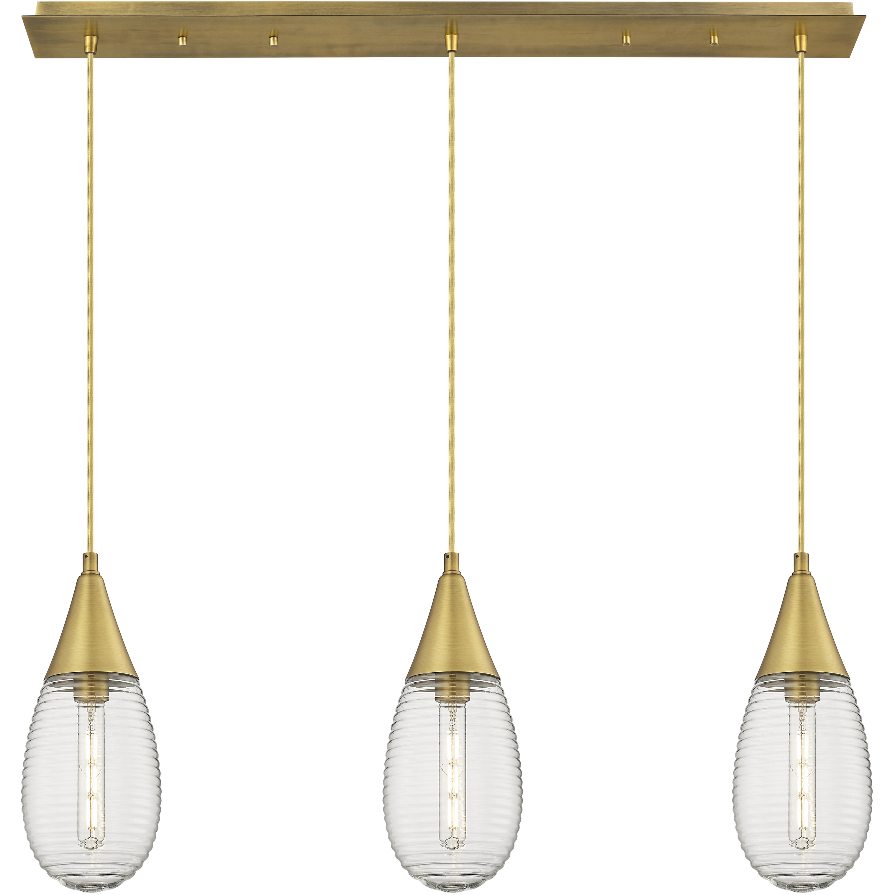 Malone 3 Light 37.75 inch Brushed Brass Linear Pendant Ceiling Light in Striped Clear Glass