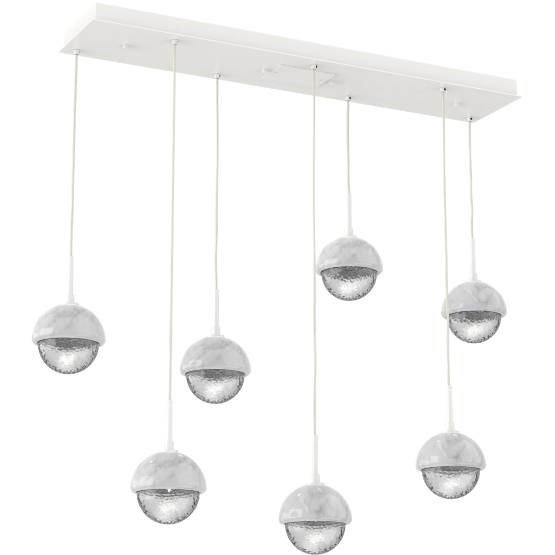 Cabochon Linear Multi-Pendant Ceiling Light in 3000K LED, Clear, Salt White with White Marble