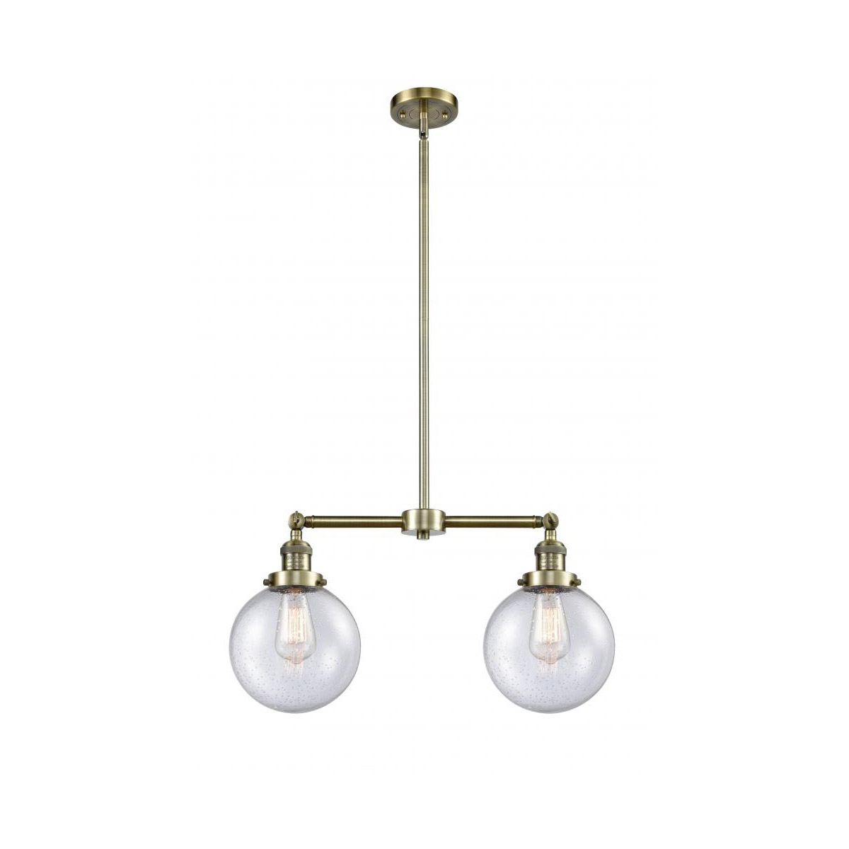 Franklin Restoration Large Beacon 2 Light 43 inch Antique Brass Island Light Ceiling Light in Seedy Glass, Franklin Restoration