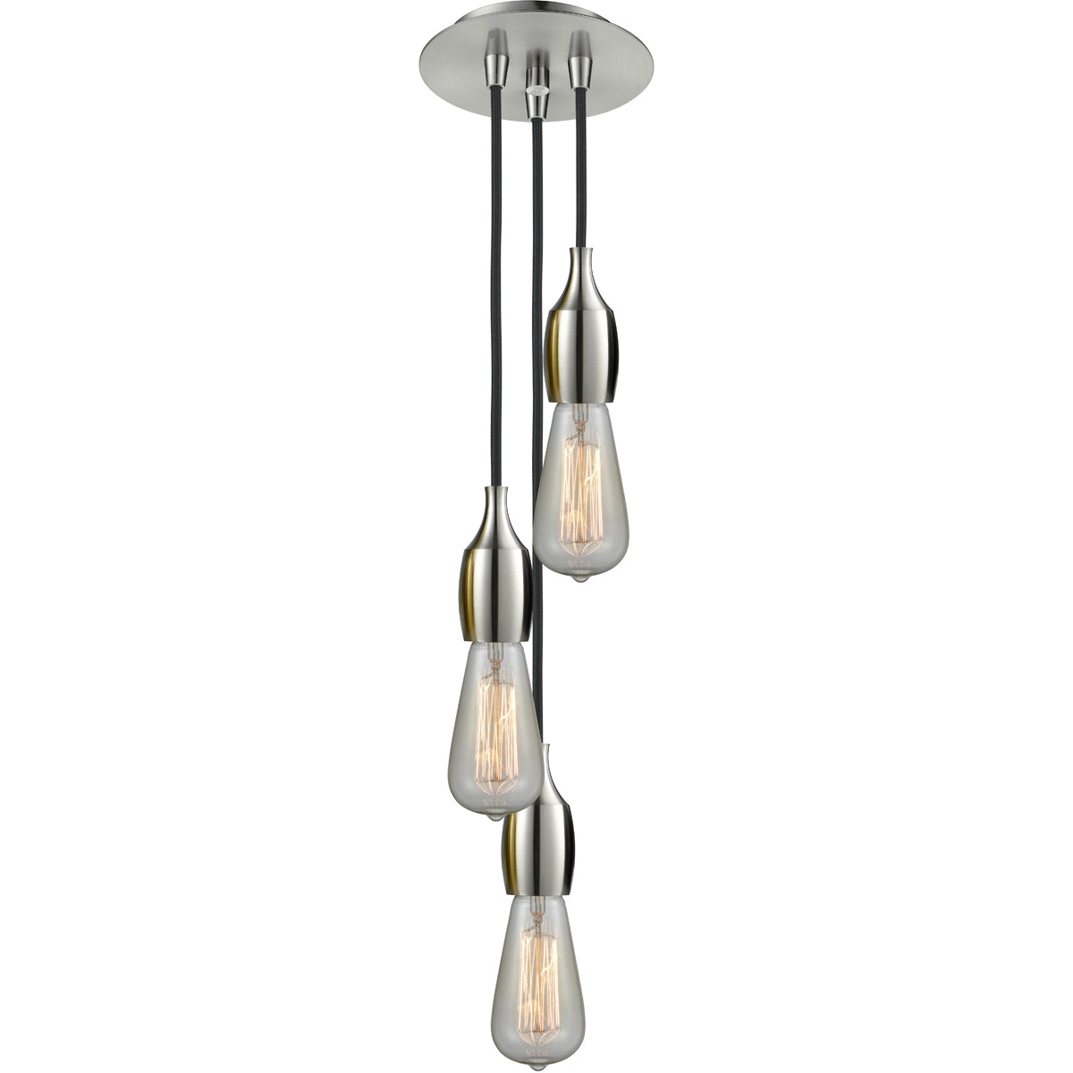 Chelsea Bare Bulb 3 Light 6 inch Brushed Satin Nickel Multi-Pendant Ceiling Light, Chelsea