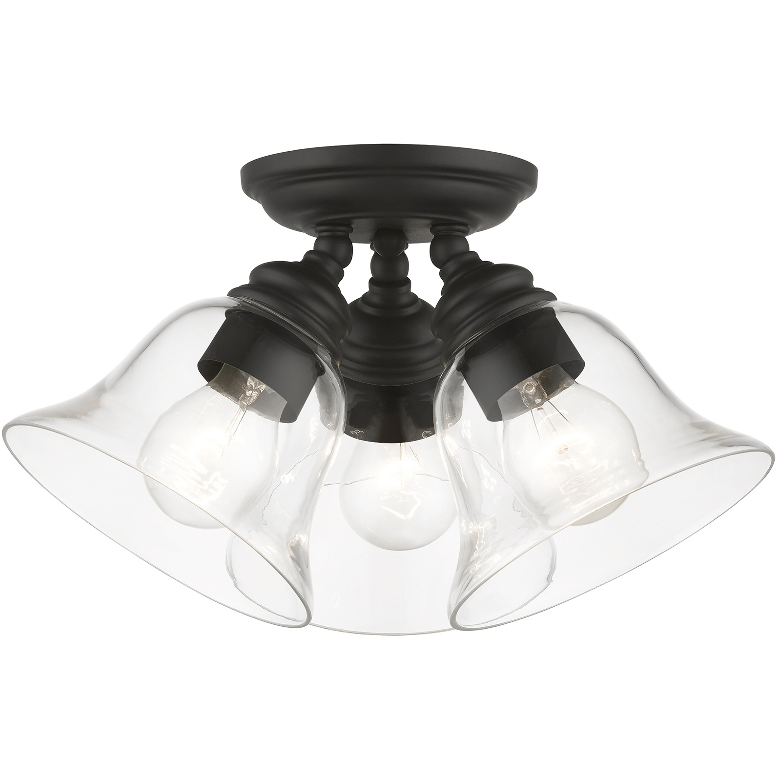 Moreland 3 Light 14.5 inch Black Large Semi-Flush Ceiling Light, Large