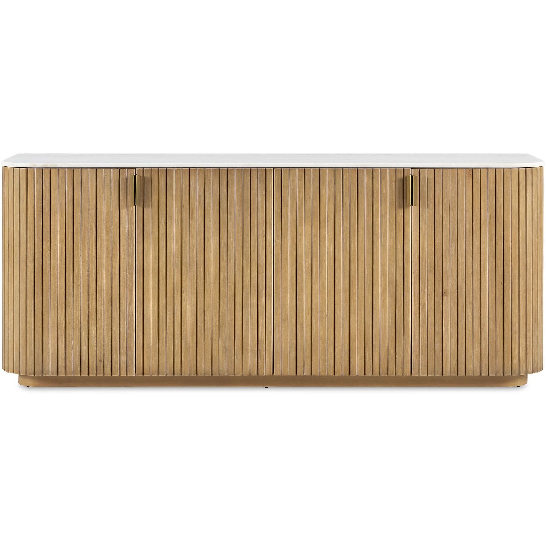 Arik Alder Wood and White Marble and Antique Brass 4 Door Cabinet