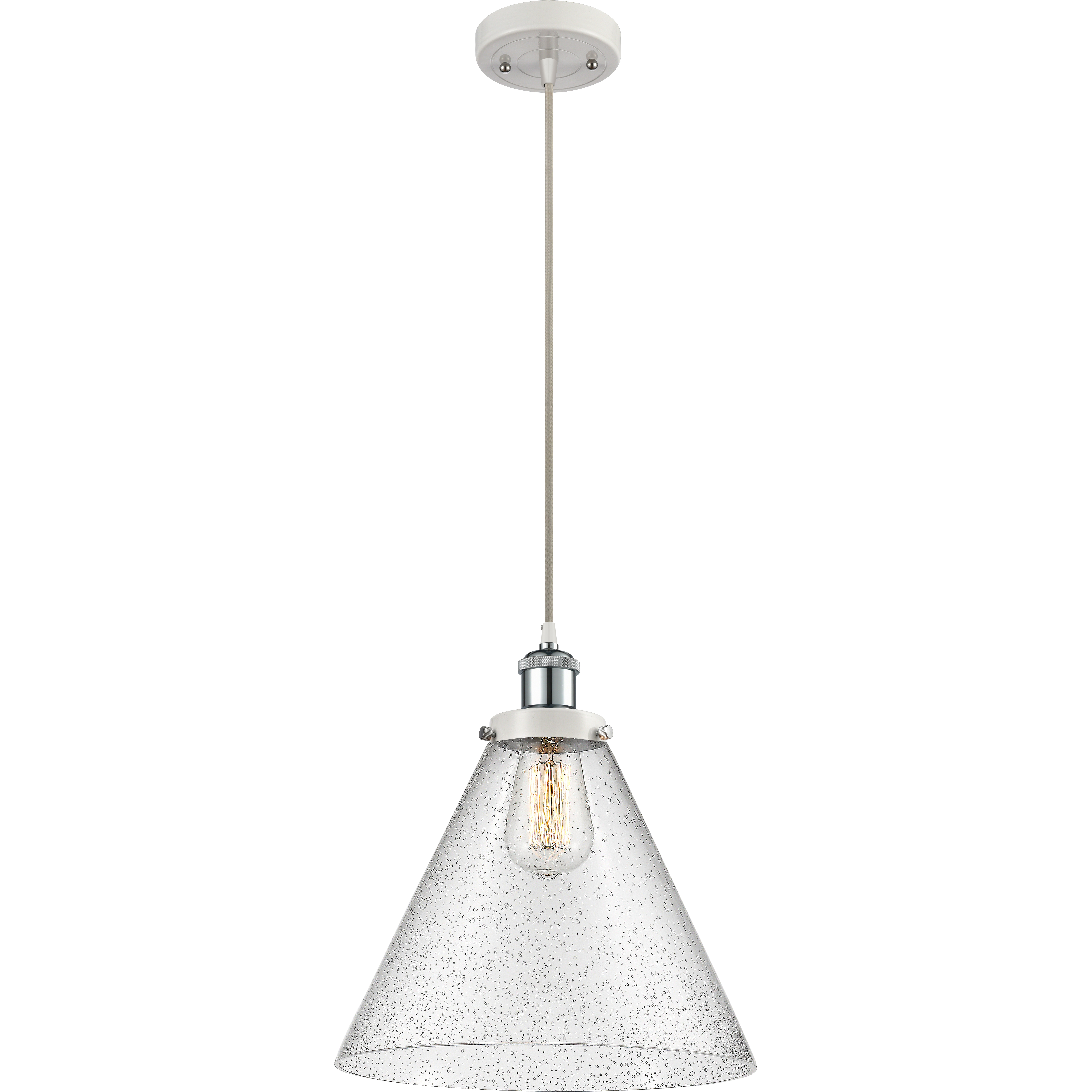 Ballston X-Large Cone 1 Light 8 inch White and Polished Chrome Mini Pendant Ceiling Light in Seedy Glass