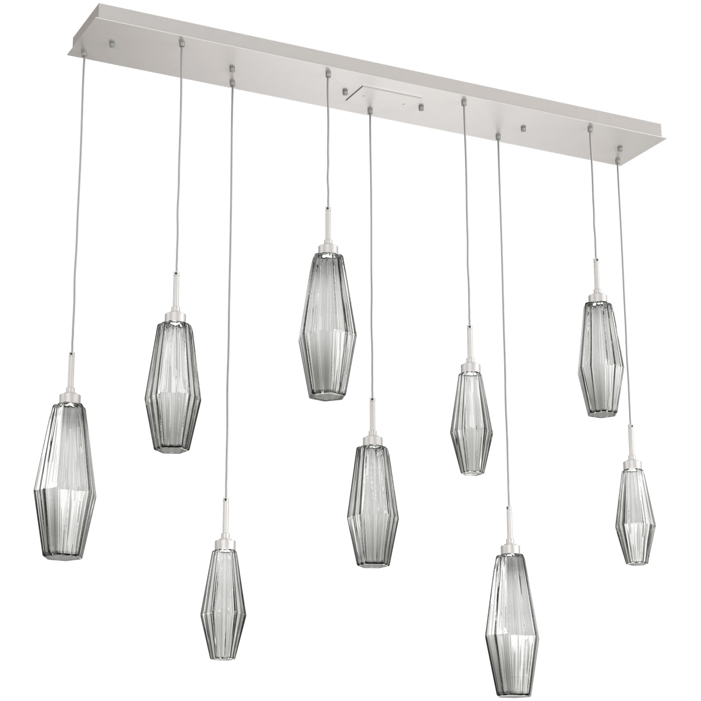 Aalto LED Beige Silver Linear Pendant Ceiling Light in 3000K LED, Optic Rib Smoke, Metallic Beige Silver, Multi-Port