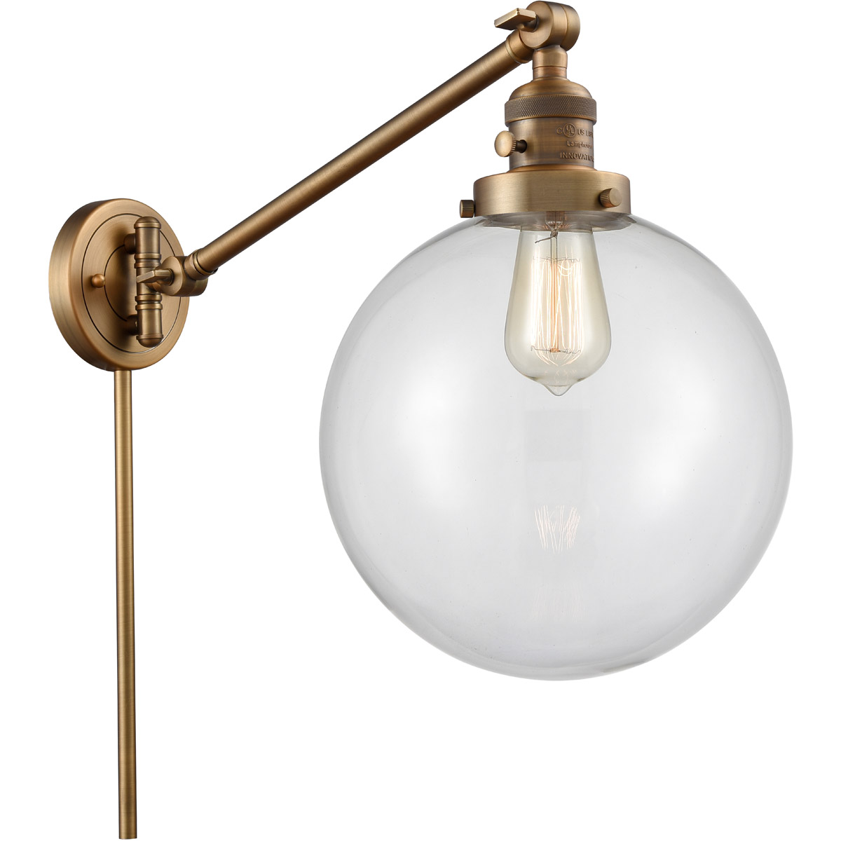 X-Large Beacon 18 inch 3.5 watt Brushed Brass Swing Arm Wall Light in Clear Glass, Franklin Restoration