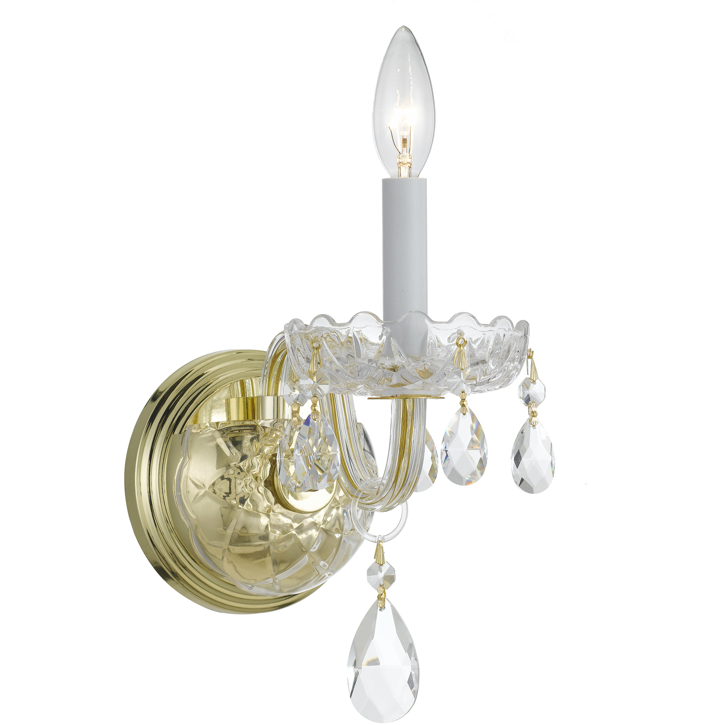 Traditional Crystal Sconce Wall Light in Clear Hand Cut, Polished Brass