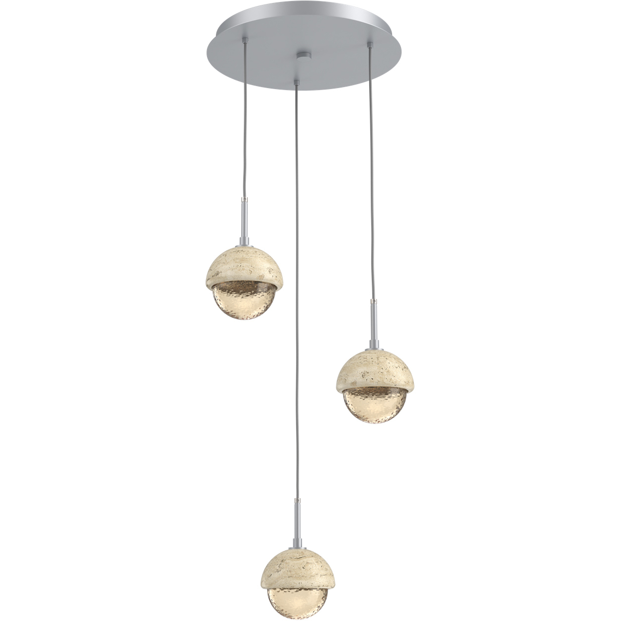 Cabochon LED Classic Silver with Travertine Stone Pendant Chandelier Ceiling Light in Amber, 2700K LED