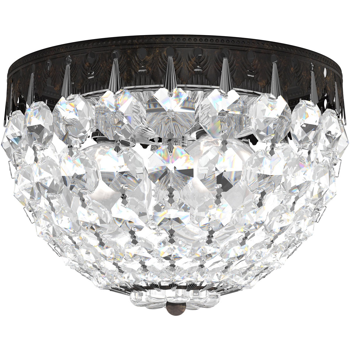 Petit Crystal 3 Light Heirloom Bronze Flush Mount Ceiling Light in Optic