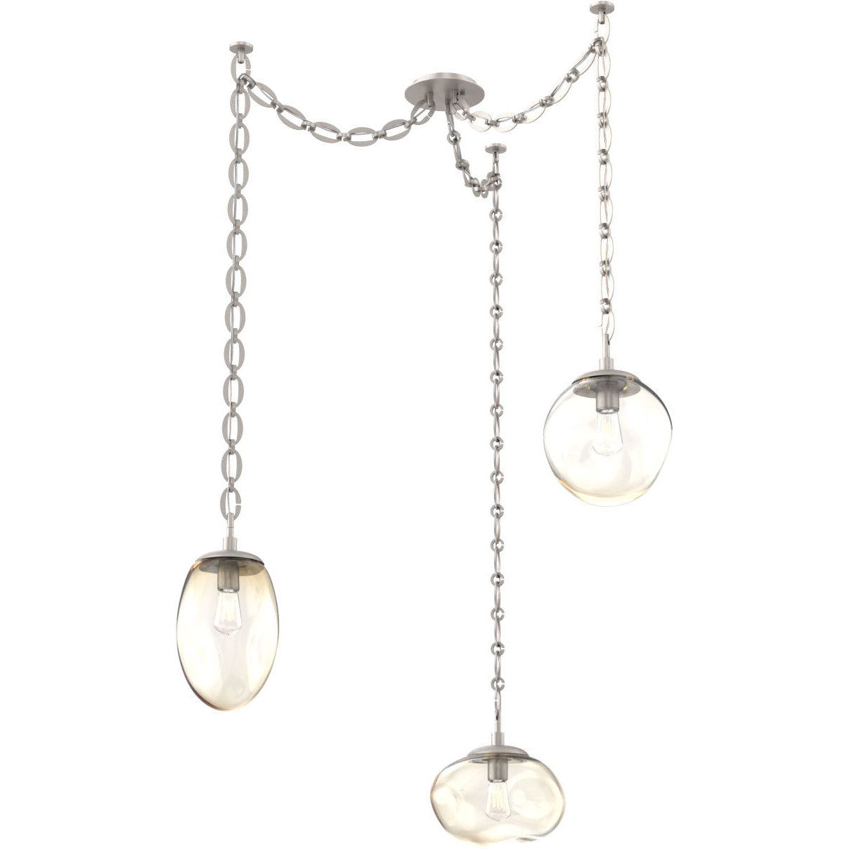 Cosmos 3 Light 17 inch Beige Silver Swag Multi-Pendant Ceiling Light in Amber, Oval Chain